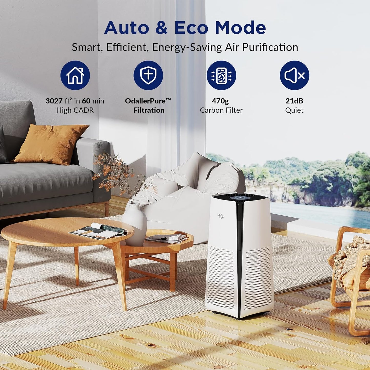 Membrane Solutions Air Purifiers for Home Large Room up to 3027 Ft² in 1 Hr With Smart WiFi & Alexa, ECO &AUTO Mode, 21dB Quiet Air Cleaner Removes Pet Dander Odors Mold Allergies Dust Pollen, MS601