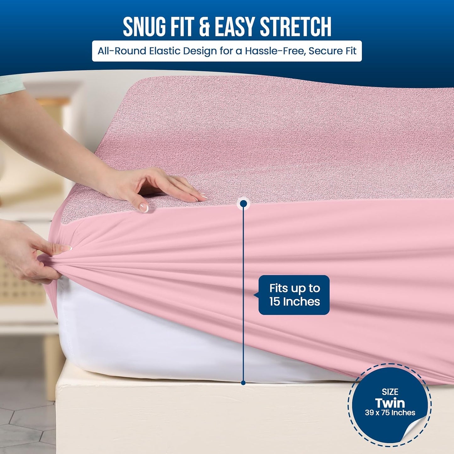 Utopia Bedding Waterproof Mattress Protector Twin Size, Premium Terry Mattress Cover 200 GSM, Breathable, Fitted Style with Stretchable Pockets (Pink)