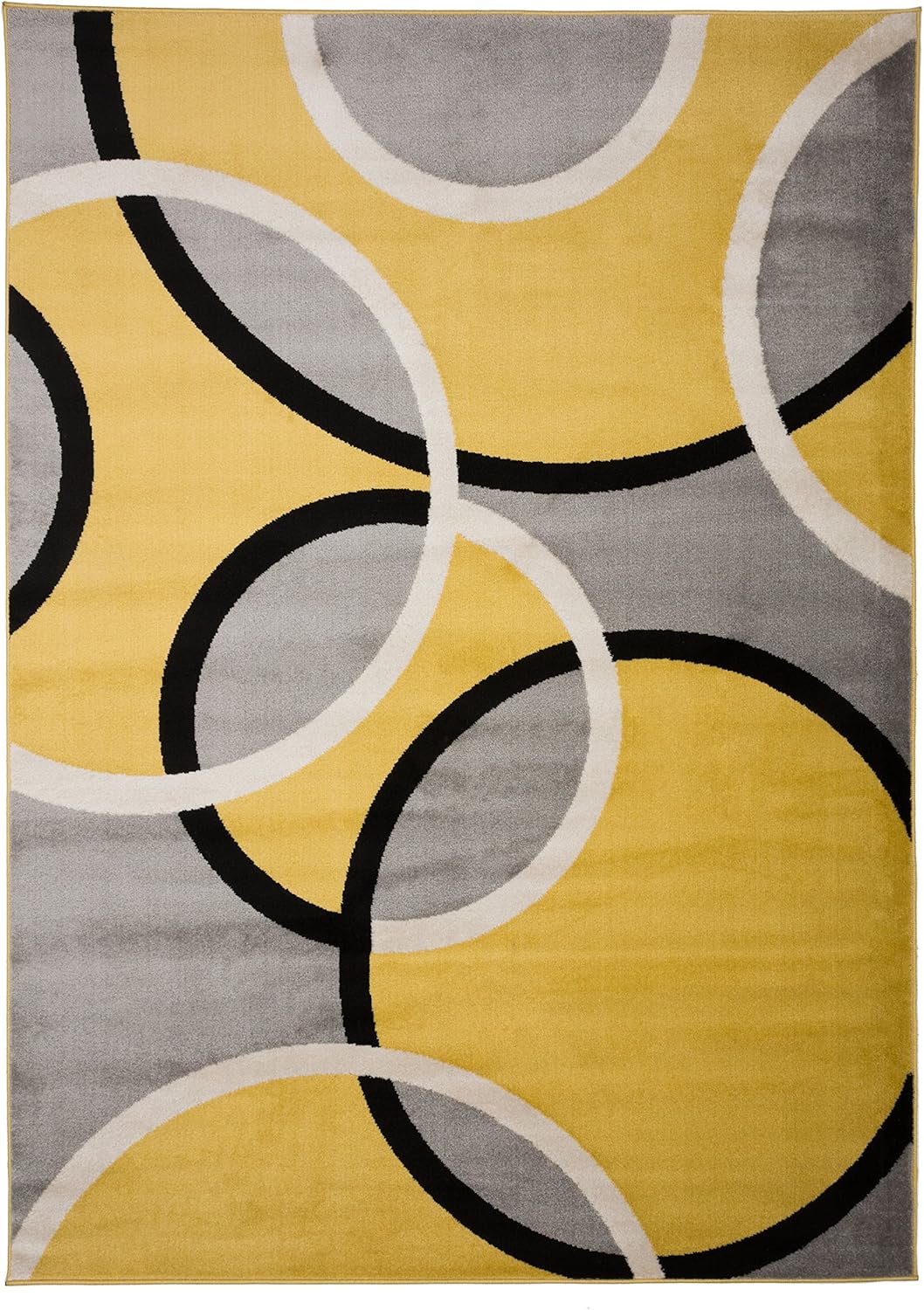 Rugshop Contemporary Abstract Circles Easy Maintenance for Home Office,Living Room,Bedroom,Kitchen Soft Area Rug 7'10" x 10'2" Yellow
