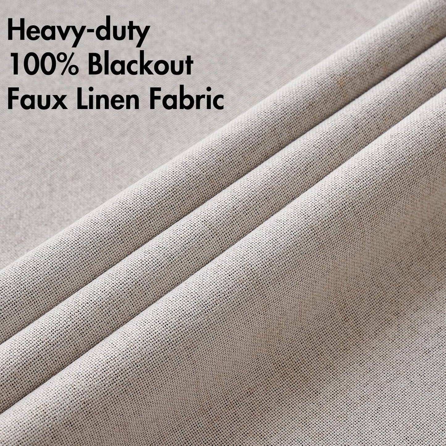 MIULEE 100% Blackout Linen Textured Curtains for Bedroom Solid Thermal Insulated Ivory Grommet Room Darkening Curtains & Drapes Luxury Decor for Living Room Nursery 52 x 90 Inch (2 Panels)