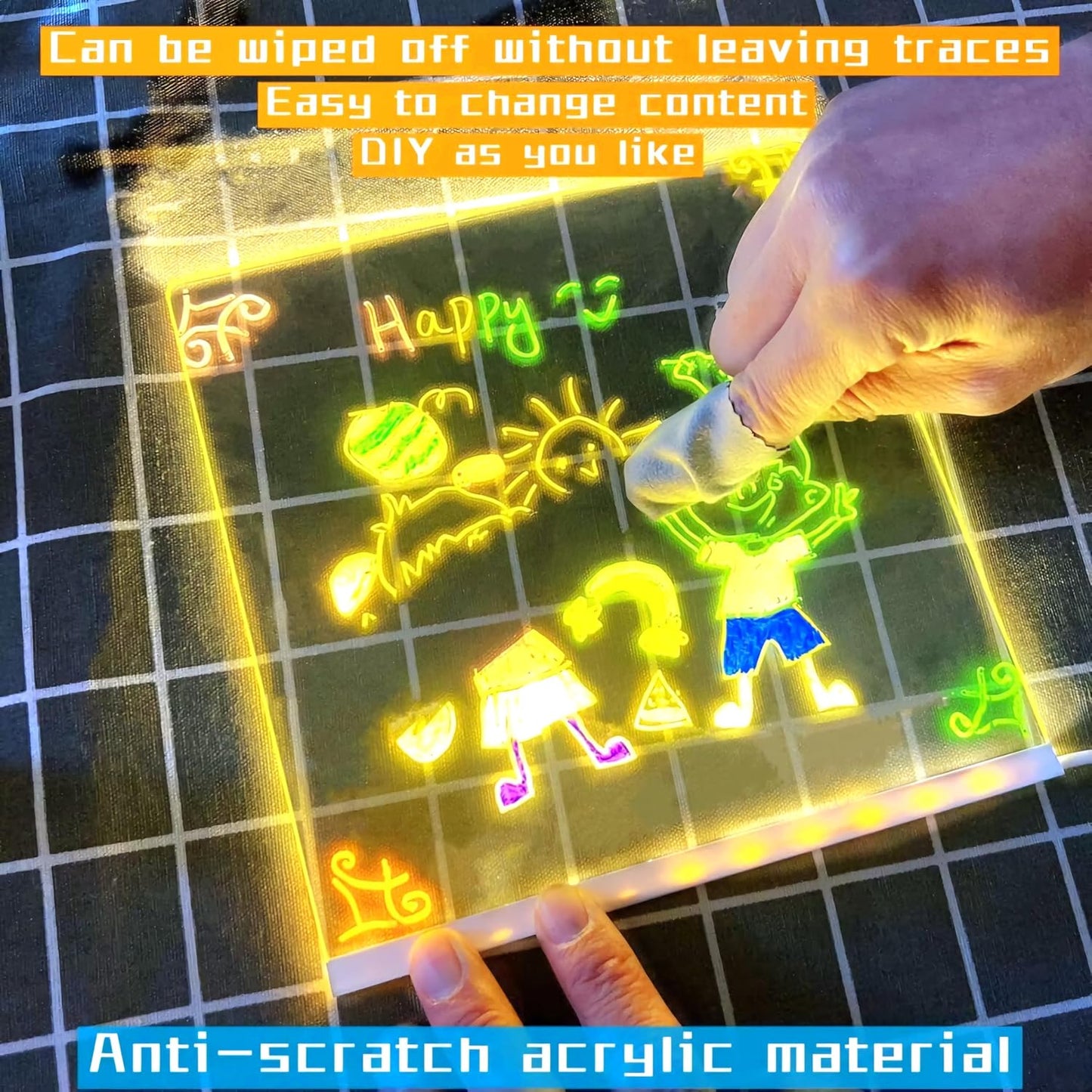 Medium Acrylic Dry Erase Board with Light Light up Drawing Board with Stand as a Glow Memo LED Letter Message Board Note Glass Led Board White Board with 7 Pen for Office School Home (Medium)