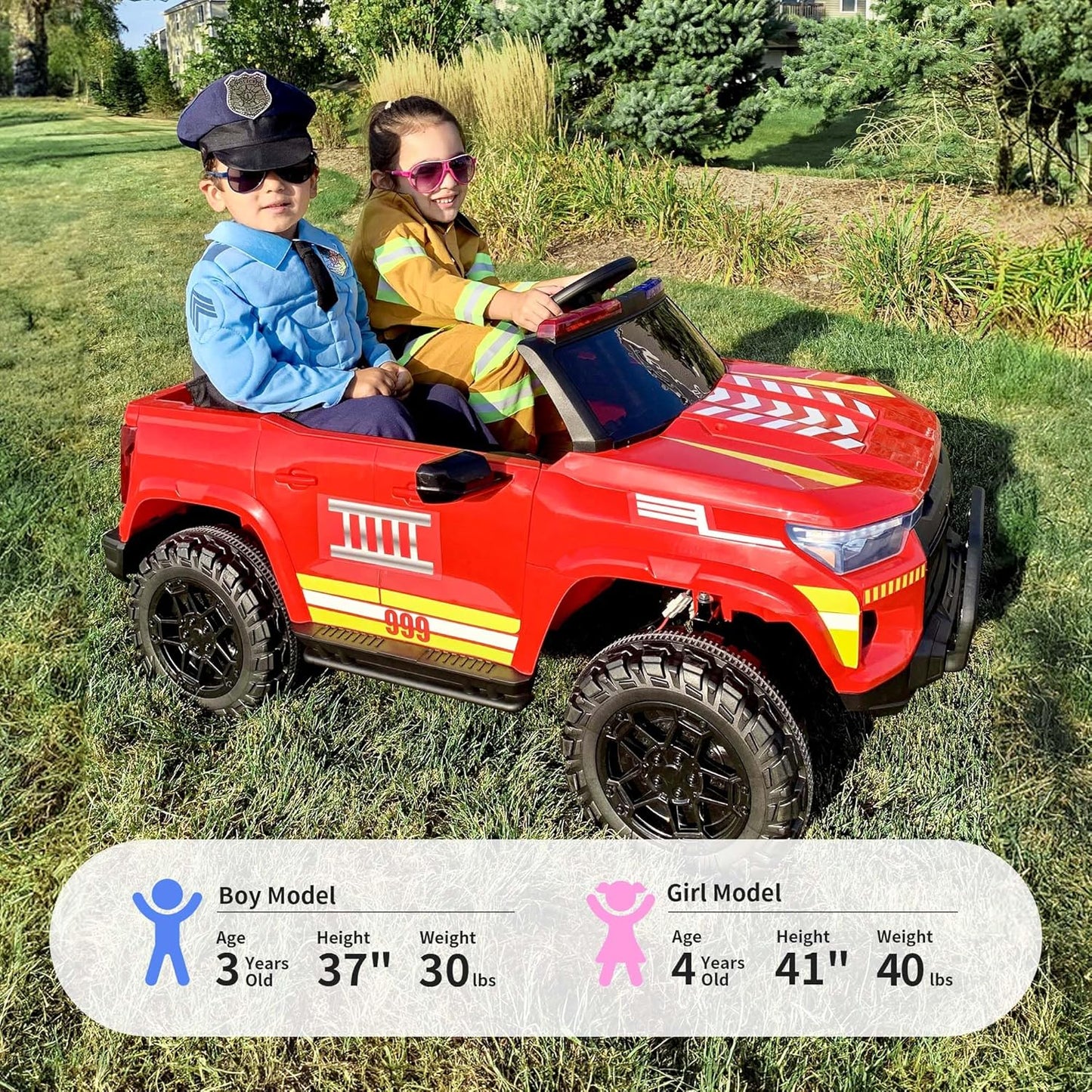24V 10Ah Electric Police Car Ride on Toy for Big Kids, 4WD 2 Seater Kids Ride on Car SUV w/Remote Control, 4x200W Motors - Red