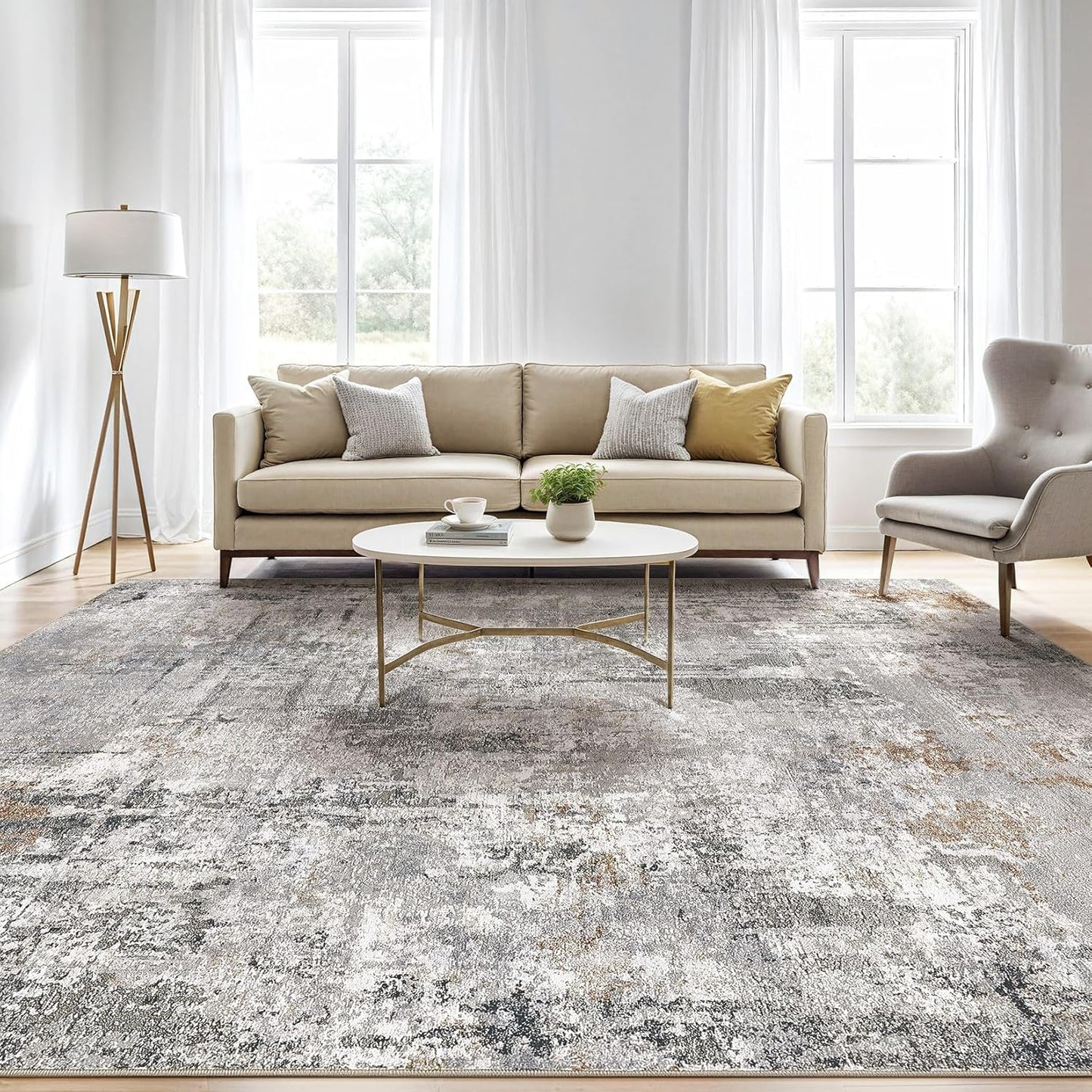 6x9 Area Rugs Washable Rug: Large Abstract Modern Soft Stain Resistant Indoor Floor Non Slip Accent Carpet for Living Room Bedroom Nursery Playroom Dining Room Office Dorm Home House- Gray Rust