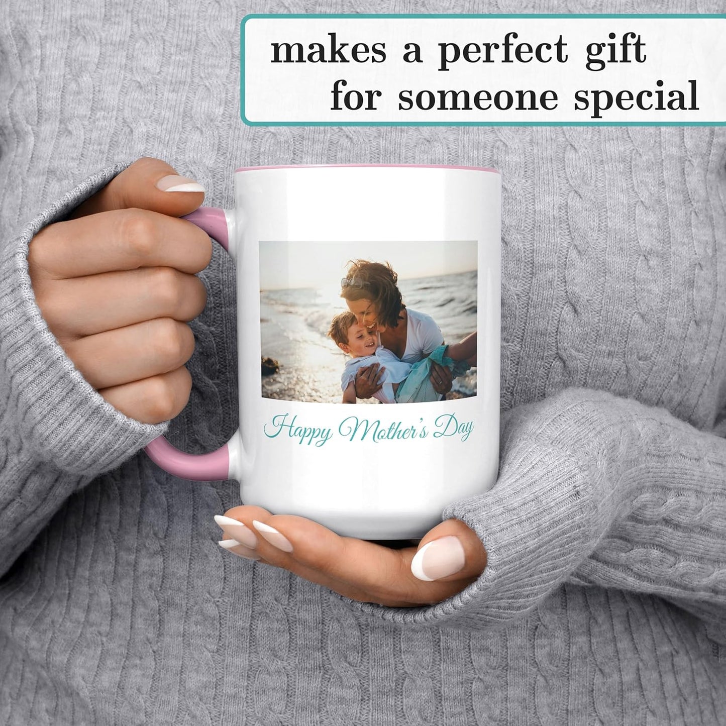 Personalized Mother's Day Coffee Mug, Custom Mum Photo Text 15 Oz Ceramic Mug, Customized Mom Gift Idea Picture Name Cup, Taza Cafe Personalizadas Fotos, Cute Gifts Mom Women Dad Men, Pink