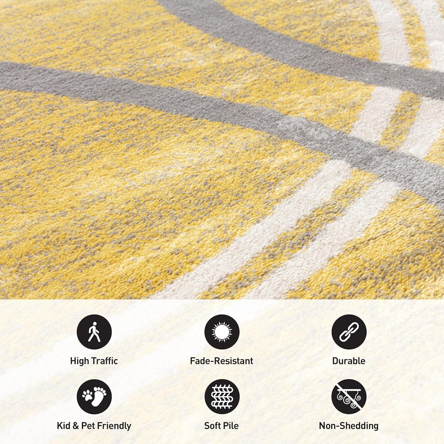 Rugshop Modern Wavy Circles Design Round Rug 6' 6" (6' 6" Diameter) Yellow