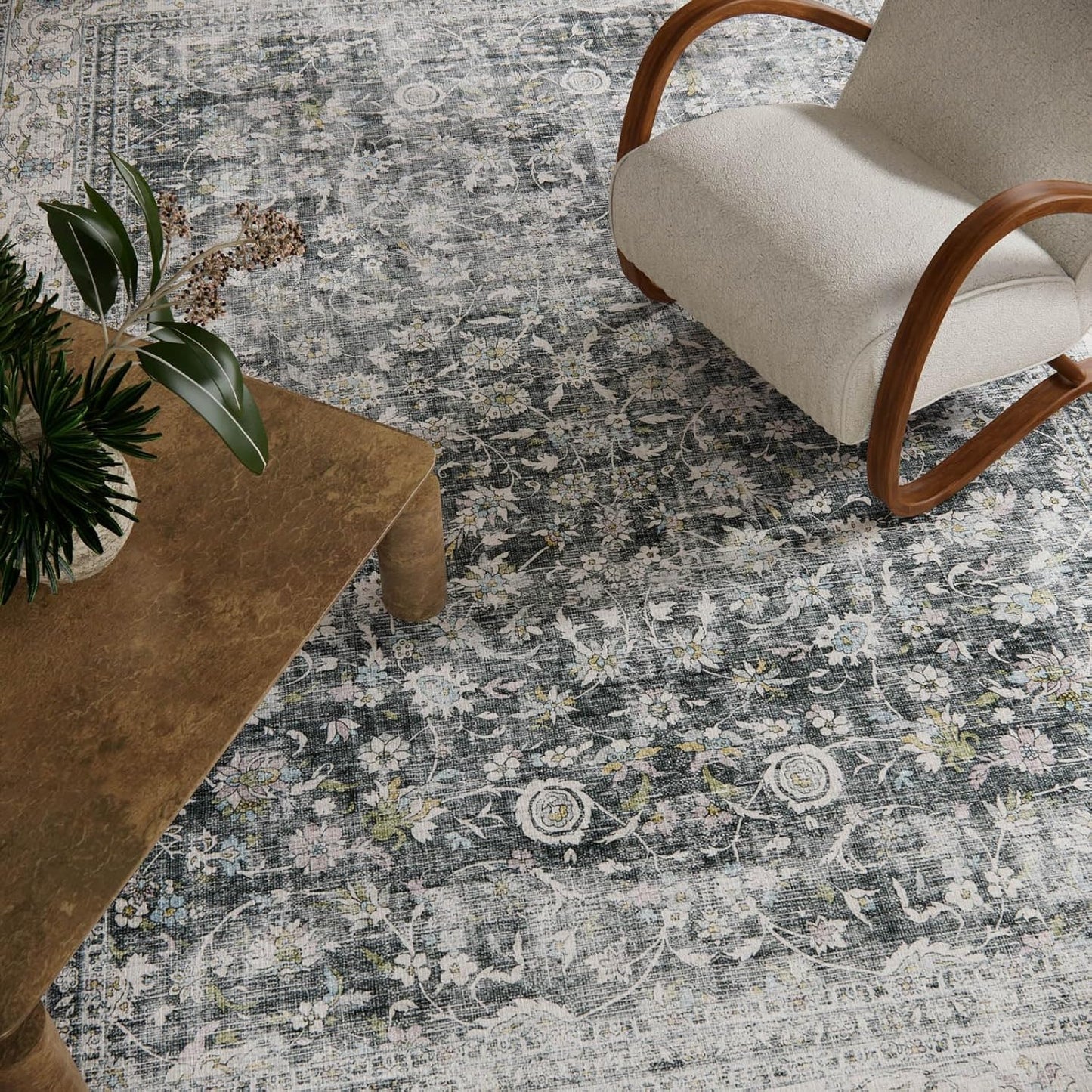 Machine Washable Rugs for Living Room: 5x7 Bedroom Rug Vintage Boho Area Rug Stain Resistant Non Slip Low Pile Lightweight Soft Carpets for Living Room Dining Room Kitchen Nursery Kids Room Farmhouse