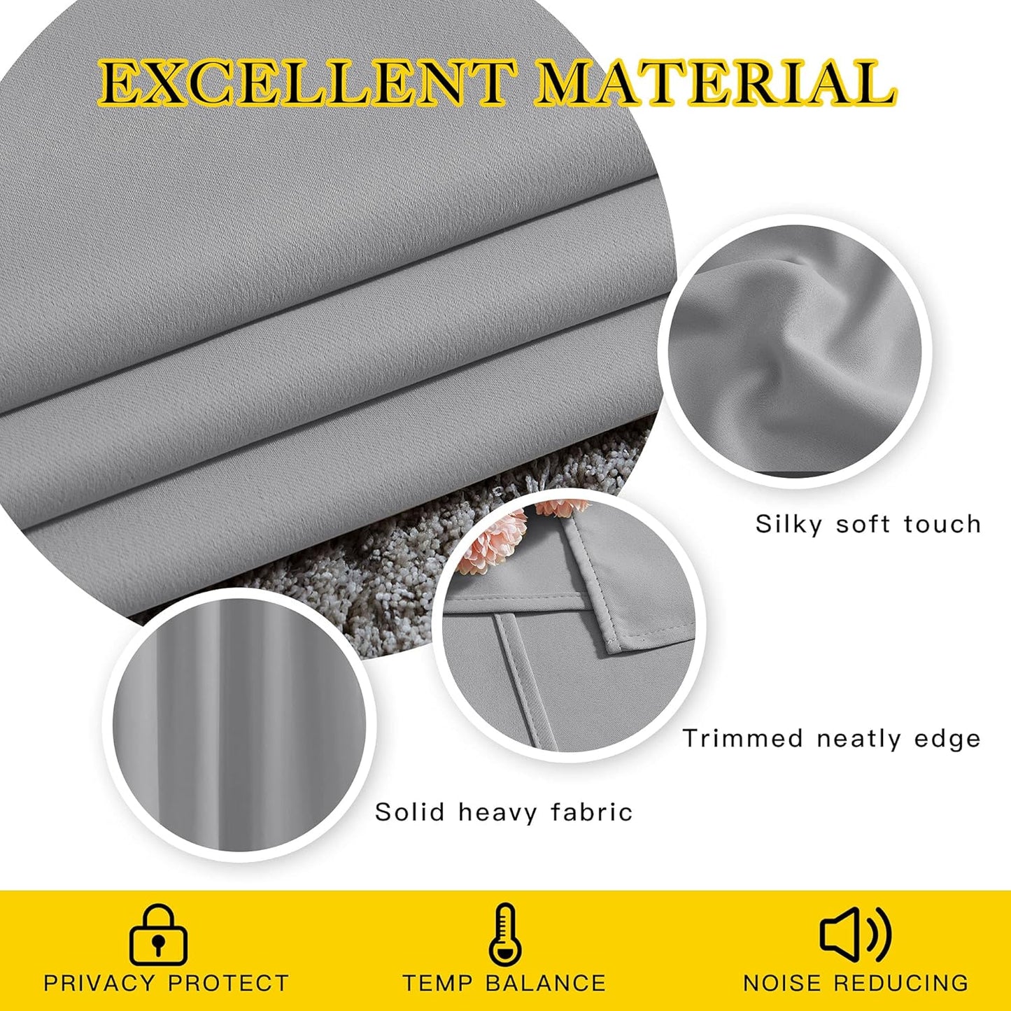 NICETOWN Silver Grey Curtains and Drapes for Window 95" L - Triple Weave Energy Saving Thermal Insulated Solid Grommet Blackout Panels for Patio (80" Wide per Panel, 2 Panels, Silver Grey)