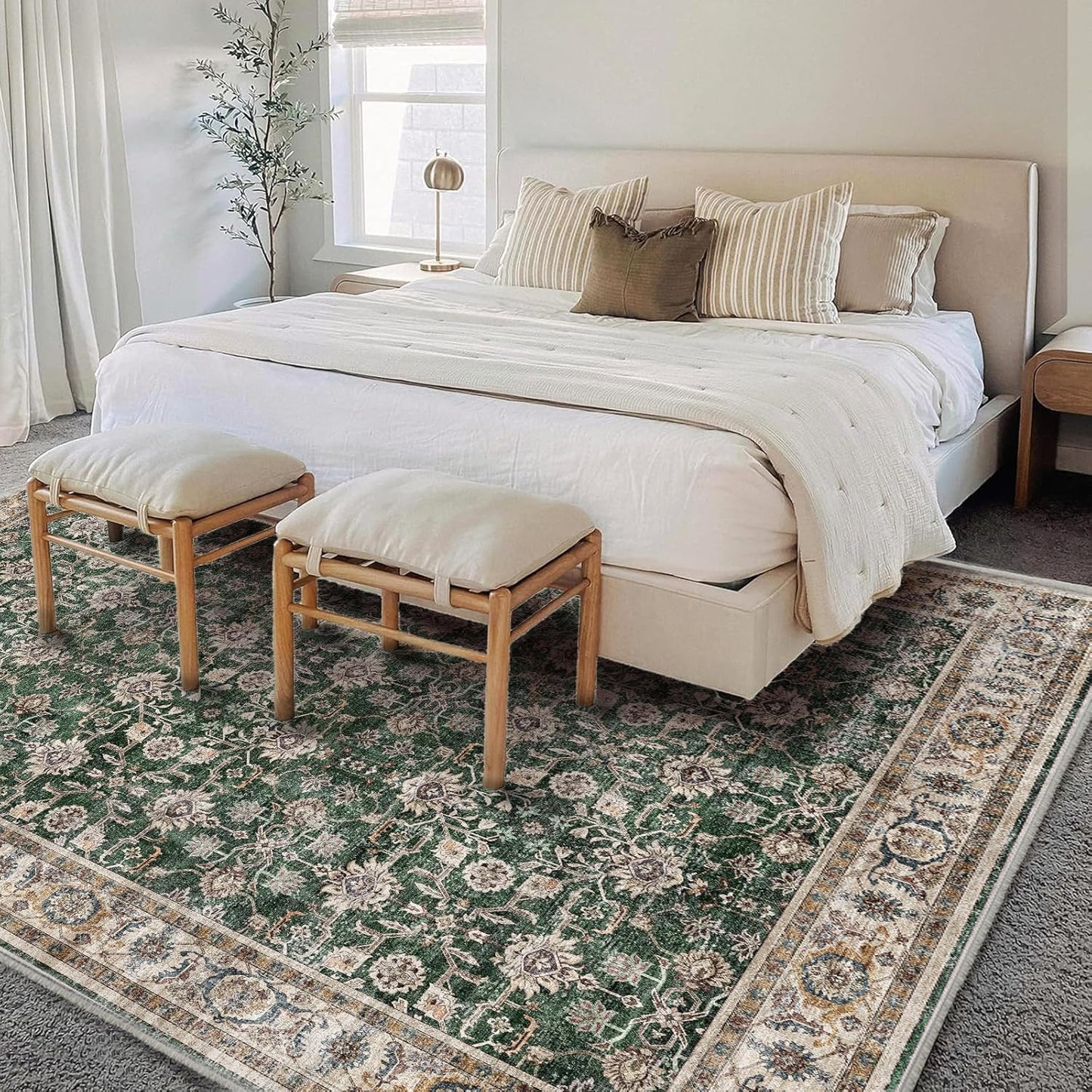 Area Rug 5'x7' Washable Rug Vintage Traditional Floor Cover Thin Retro Kitchen Indoor Distressed Non Slip Carpet for Living Room Bedroom Dining Room
