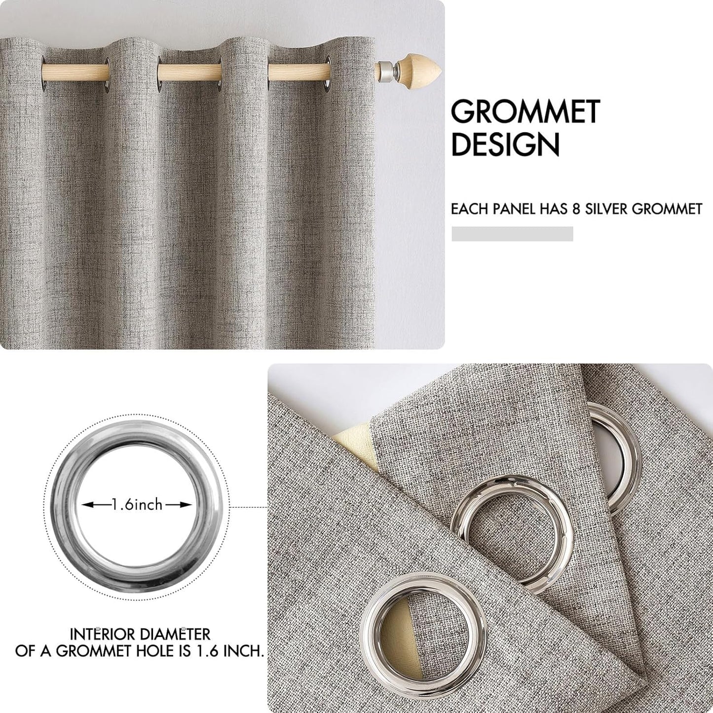 MIULEE 100% Blackout Linen Textured Curtains for Bedroom Solid Thermal Insulated Warm Taupe Grommet Room Darkening Curtains & Drapes Luxury Decor for Living Room Nursery 52 x 54 Inch (2 Panels)