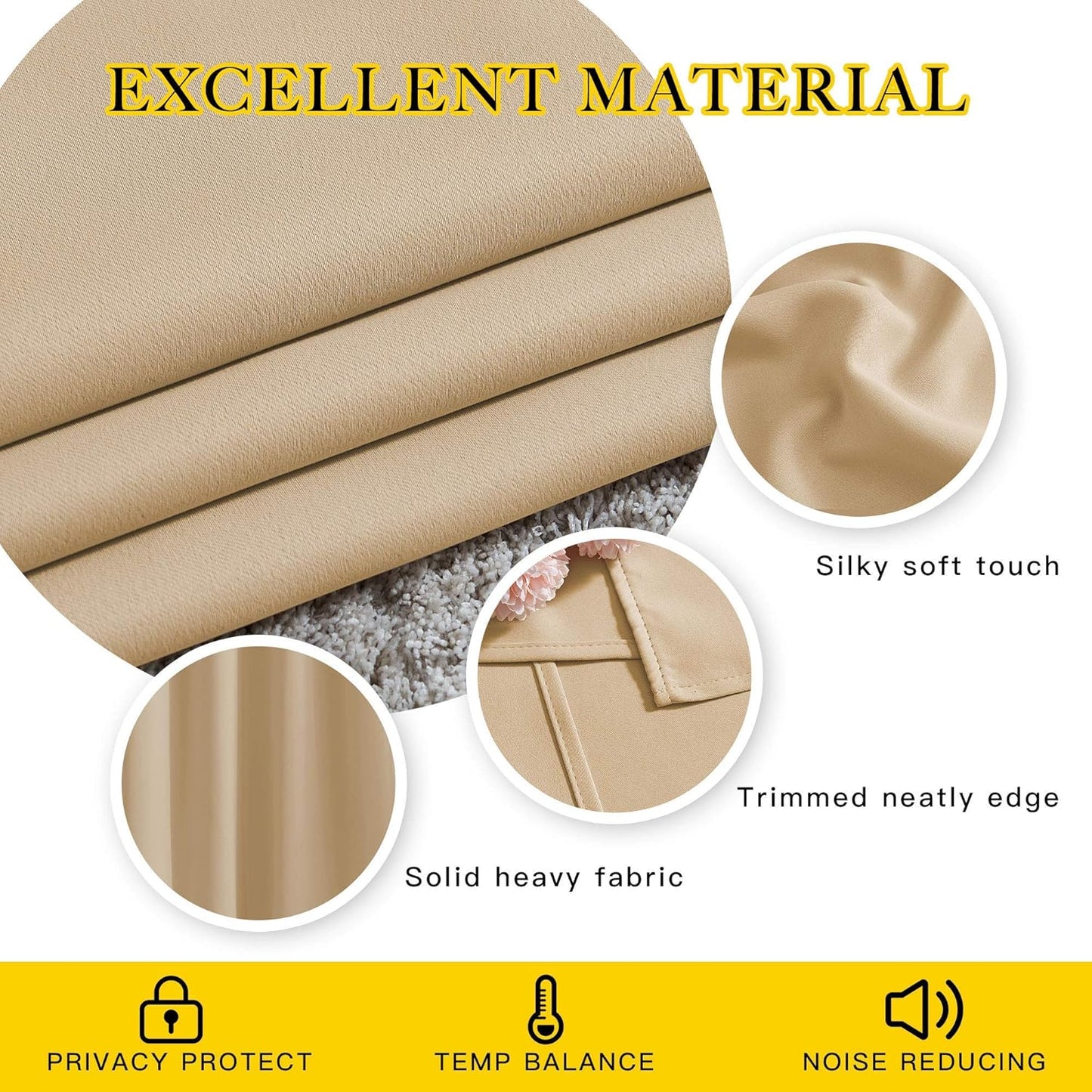 NICETOWN Biscotti Beige Blackout Curtains 84 inches Long for Bedroom - Thermal Insulated Solid Grommet Room Darkening Window Treatments Sound Reducing for Living Room (2 Panels, W52 x L84)