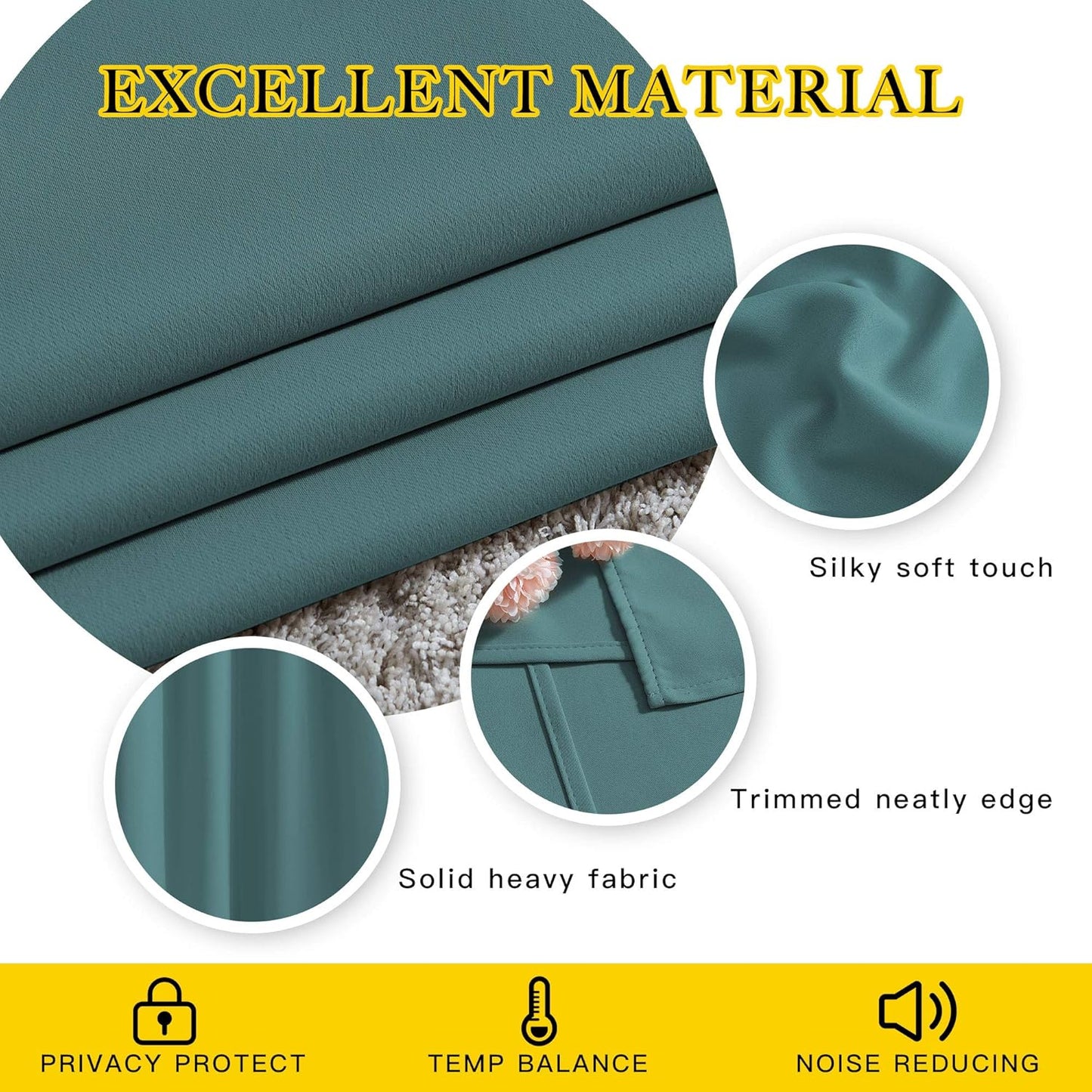 NICETOWN Room Darkening Extra Long Curtains - Home Fashion Ring Top Thermal Insulated Weighted Large Window Treatment Drapes for Nursery (W80 x L108, Sea Teal, Set of 2)