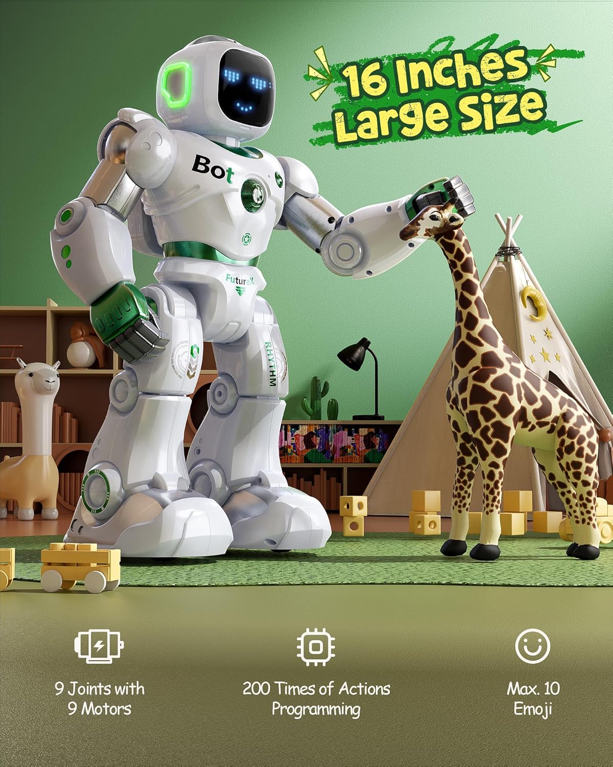 Ruko 1088 Large Robot Toys for Boys, STEM Programmable Remote Control Robot, Electronics Educational Birthday for Kids 4 5 6 7 8 Year Old, Green