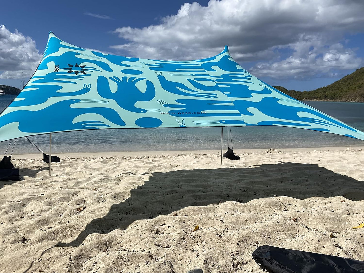Neso Tents Beach Tent with Sand Anchor, Portable Canopy Sunshade - 7' x 7' - Patented Reinforced Corners (Coastal Birds)