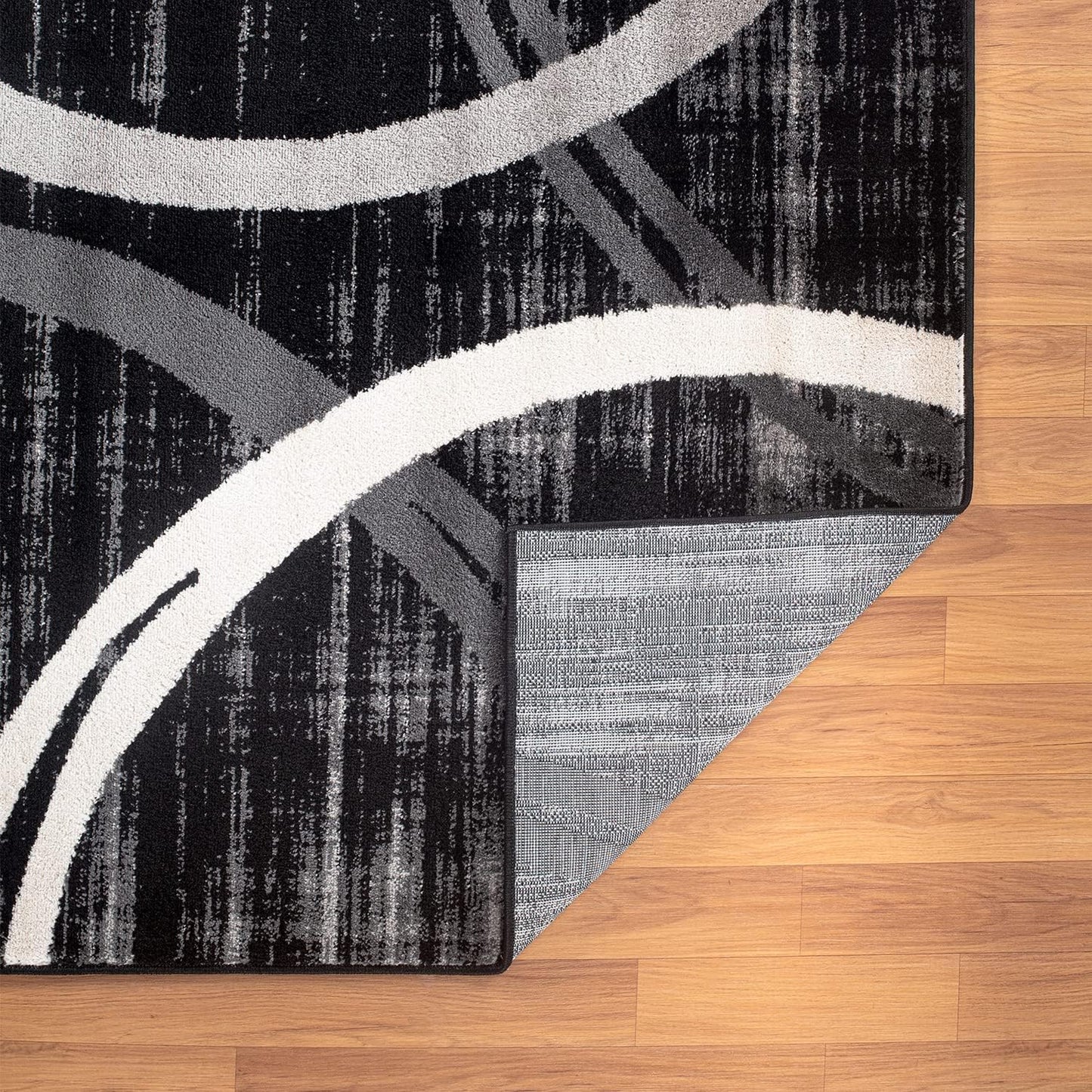 Rugshop Modern Wavy Circles Design Area Rug 10' x 14' Black