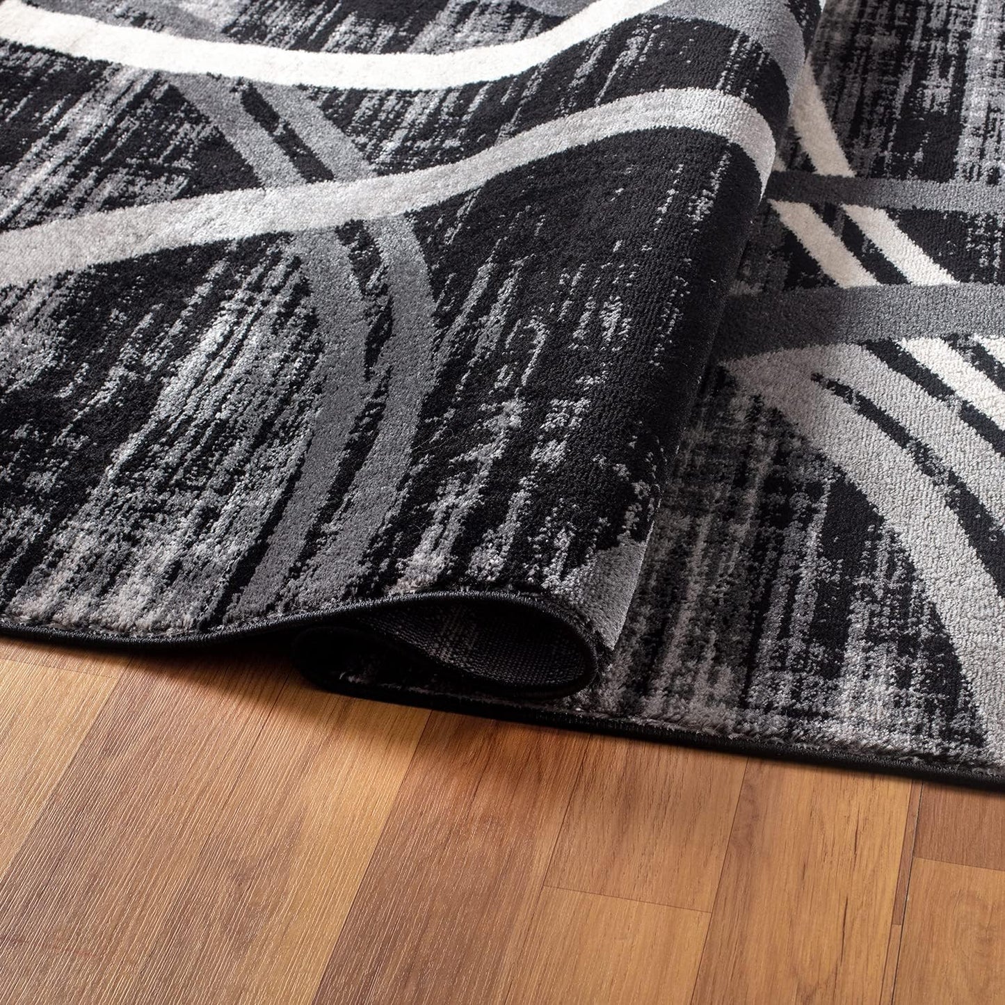 Rugshop Modern Wavy Circles Design Area Rug 3'3" x 5' Black