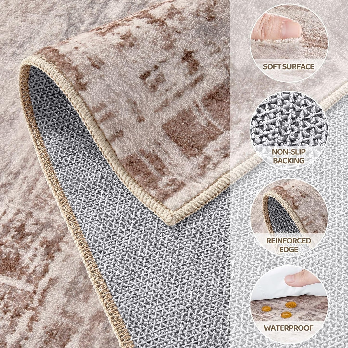 Area Rug for Living Room: 12x15 Washable Neutral Abstract Modern Soft Rugs Non Slip Indoor Floor Stain Resistant Large Carpet for Bedroom Dining Room Office Nursery - Red Brown