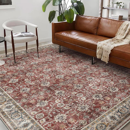 Washable Area Rug 10'x14' Boho Design Non-Shedding Easy Care Ideal for High Traffic Areas in Living Room Bedroom Office Coffee Table Kitchen Large Carpet
