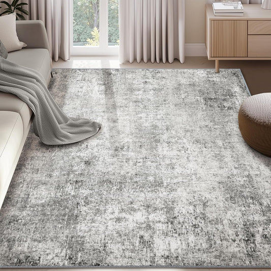 Washable Area Rugs 6'x9' Non-Slip Modern Abstract Soft for Living Room Entryway Bedroom Nursery, Print Pattern, Gray White Grey