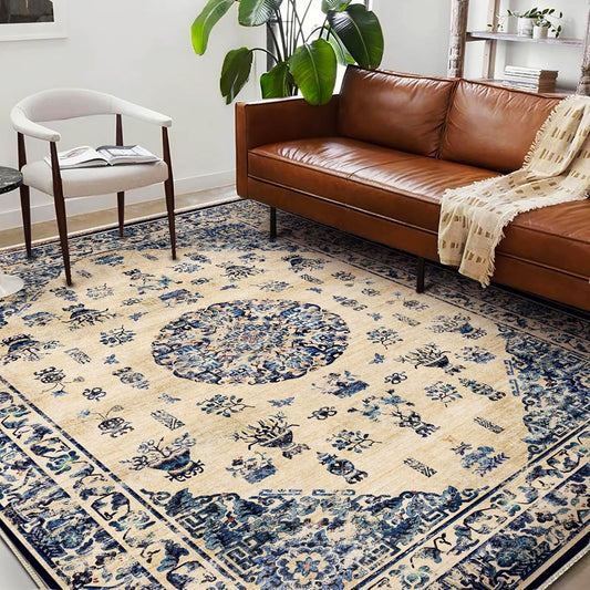 Washable Area Rug 9'x12' Retro Boho Design Non-Shedding Easy Care Ideal for High Traffic Areas in Living Room Bedroom Office Coffee Table Kitchen Large Carpet