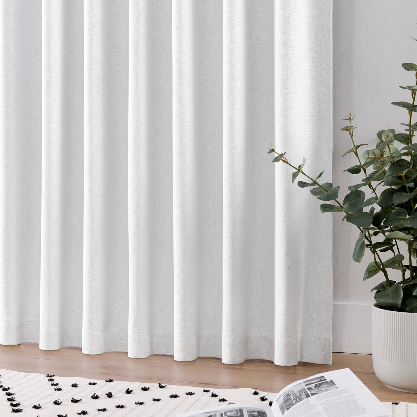 Joydeco Faux Linen Blackout Curtains for Bedroom,White Blackout Curtains 84 inches Long,100% Blackout Solid Thermal Insulated Window Drapes Luxury Decor for Living Room（W52xL84 Inch,White）