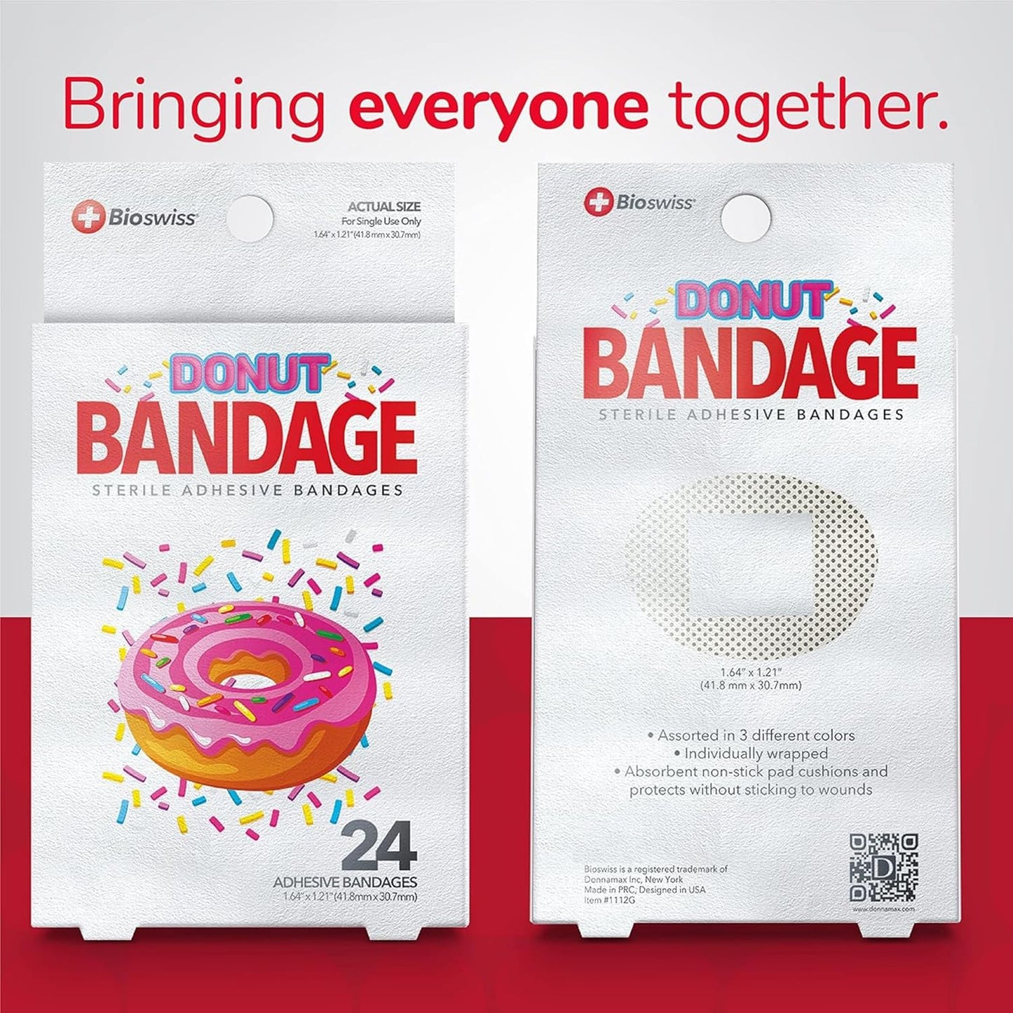 BioSwiss Bandages, Donut Shaped Self Adhesive Bandage, Latex Free Sterile Wound Care, Fun First Aid Kit Supplies for Kids, 24 Count