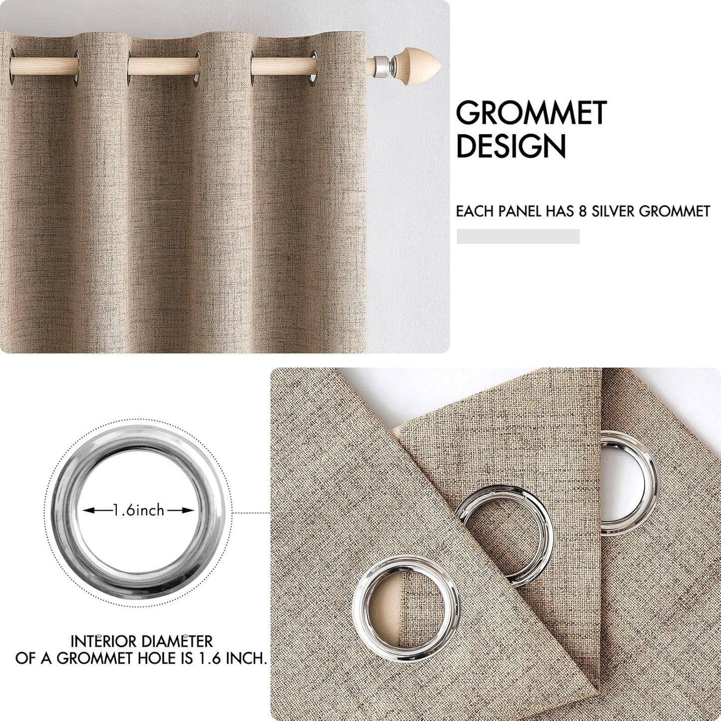 MIULEE 100% Blackout Linen Textured Curtains for Bedroom Solid Thermal Insulated Copper Brown Grommet Room Darkening Curtains & Drapes Luxury Decor for Living Room Nursery 62 x 90 Inch (2 Panels)