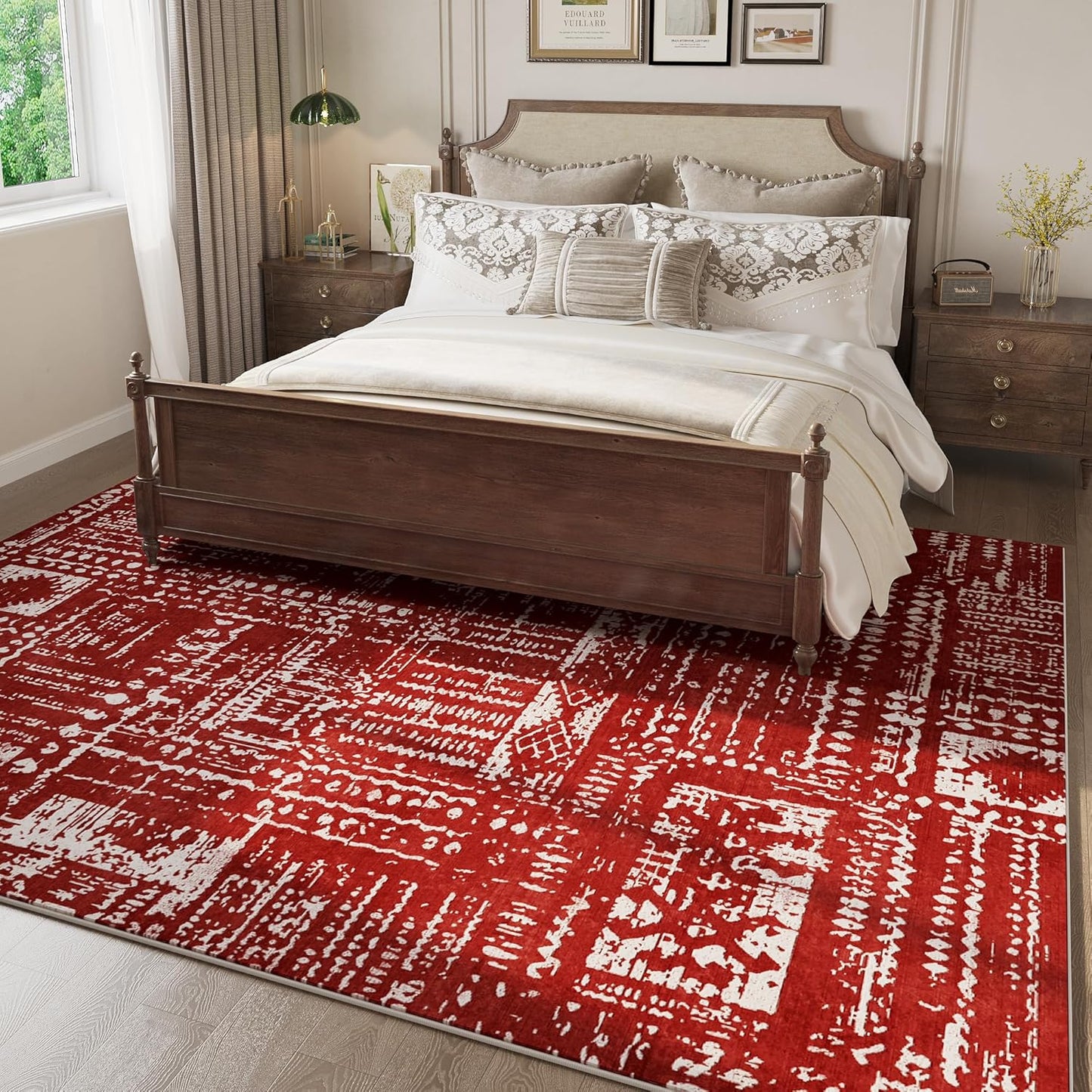 Living Room Rug 5x7 Rug Machine Washable Boho Area Rug Non Slip Moroccan Vintage Low Pile Large Rugs for Living Room, Bedroom, Farmhouse, Dining Room, Kids Playroom(Terracotta)