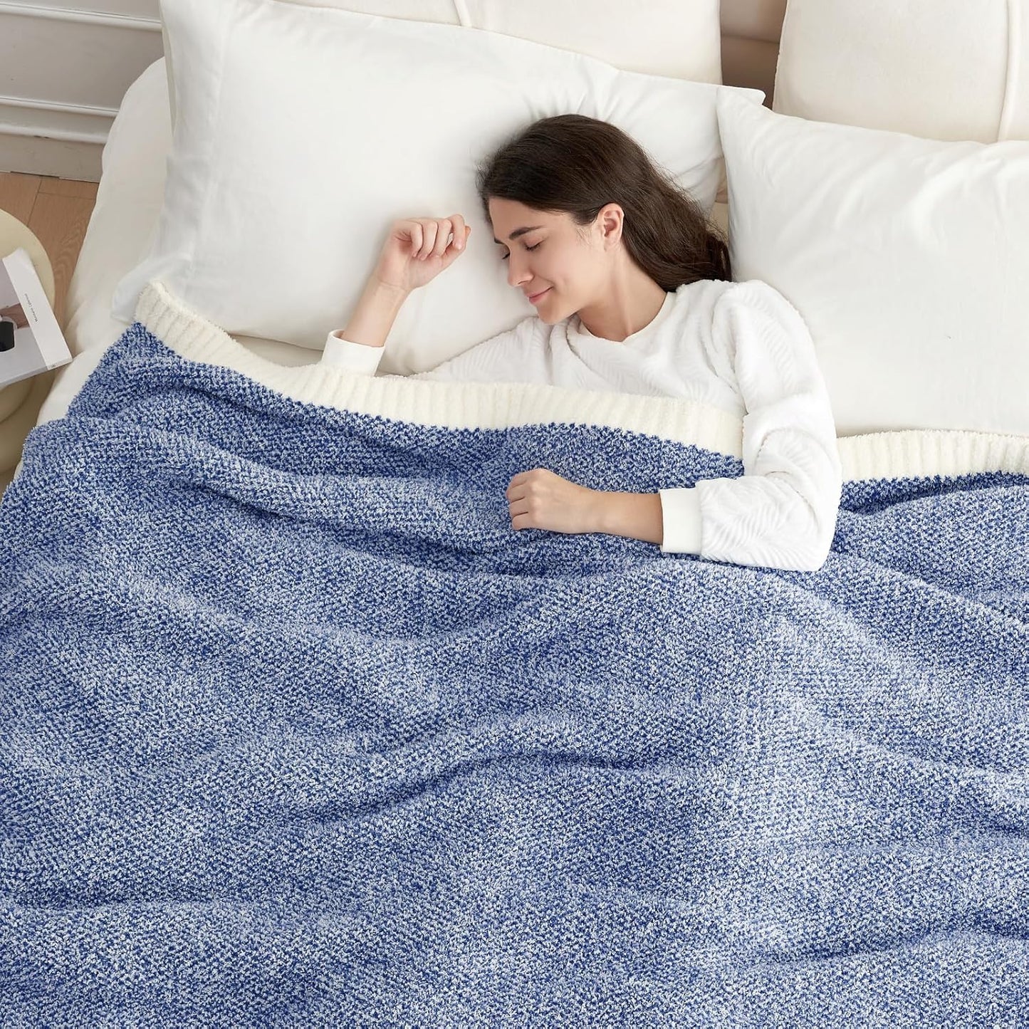 Snuggle Sac Oversized Blue Reversible Super Soft Blanket Twin XL Size for Bed and Sofa, Heather Blue, 66x90 inches