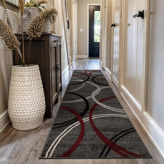 Rugshop Modern Wavy Circles Design Runner Rug 2'7" x 10' Red
