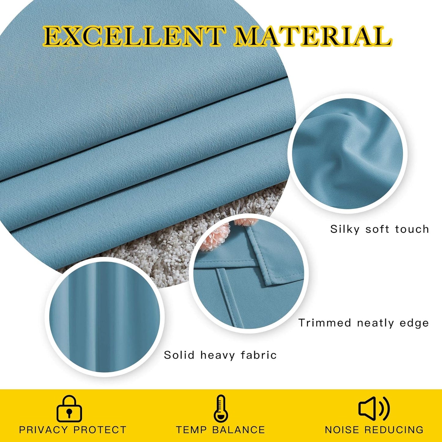 NICETOWN Blackout Teal Blue Living Room Curtains - Grommet Solid Thermal Insulated Sound Reducing Room Darkening Privacy Doorway Curtains for Bedroom (2 Panels, W52 x L78)