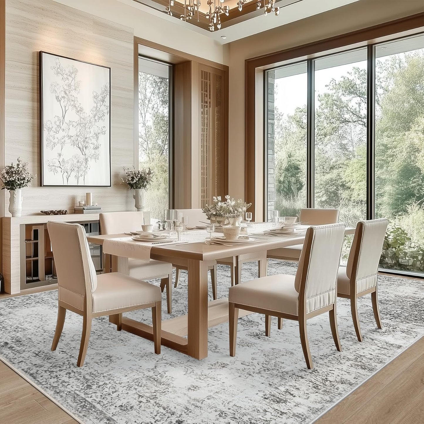 6x9 Area Rug Living Room Rugs - Washable Rug Large Modern Abstract Soft Thin Carpets Indoor Floor No Slip Vintage Carpet for Bedroom Under Dining Table Nursery Home Office Decor Gray