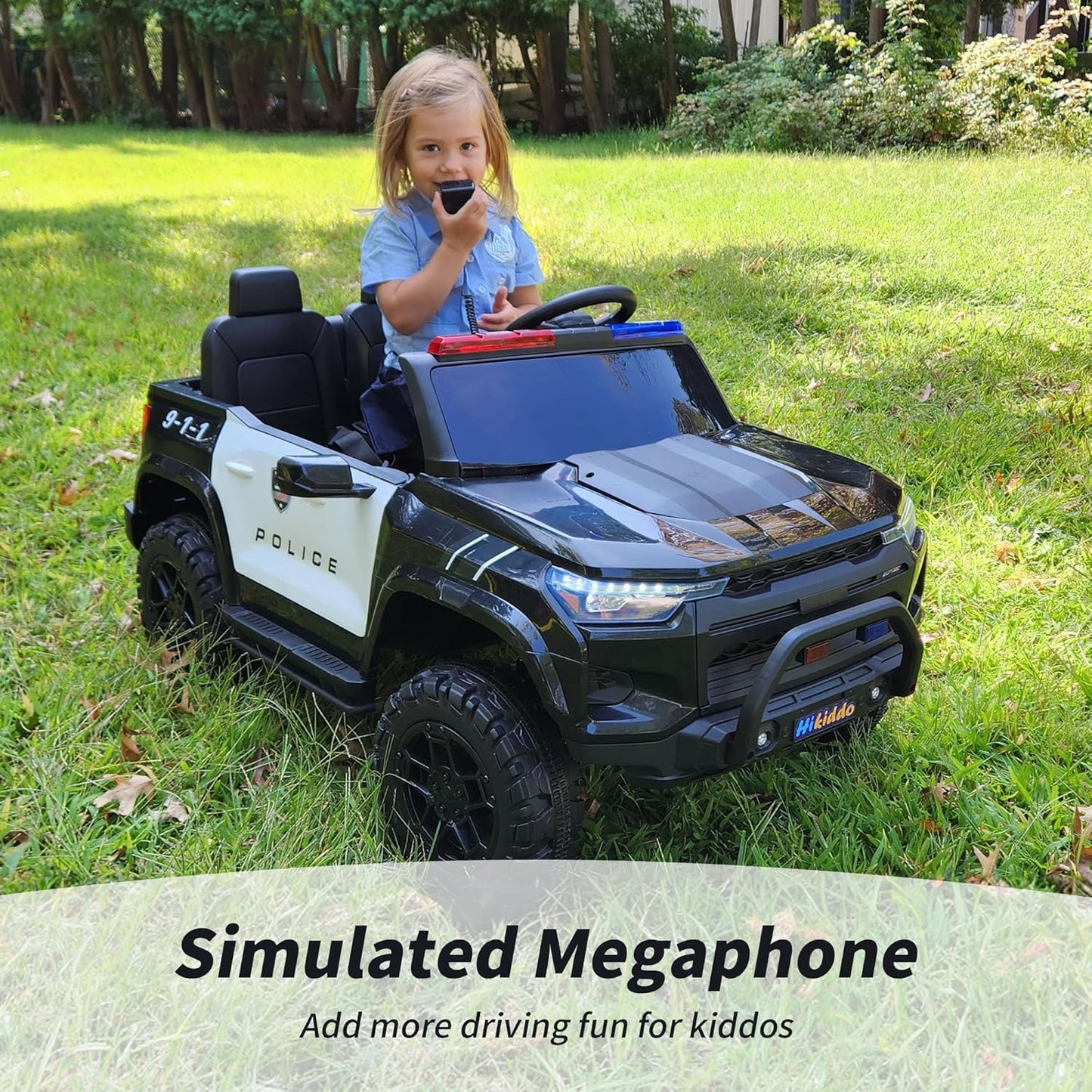 12V 7Ah Electric Police Car Ride on Toy for Big Kids, 2 Seater Kids Ride on Car SUV with Remote Control, Bluetooth - Black