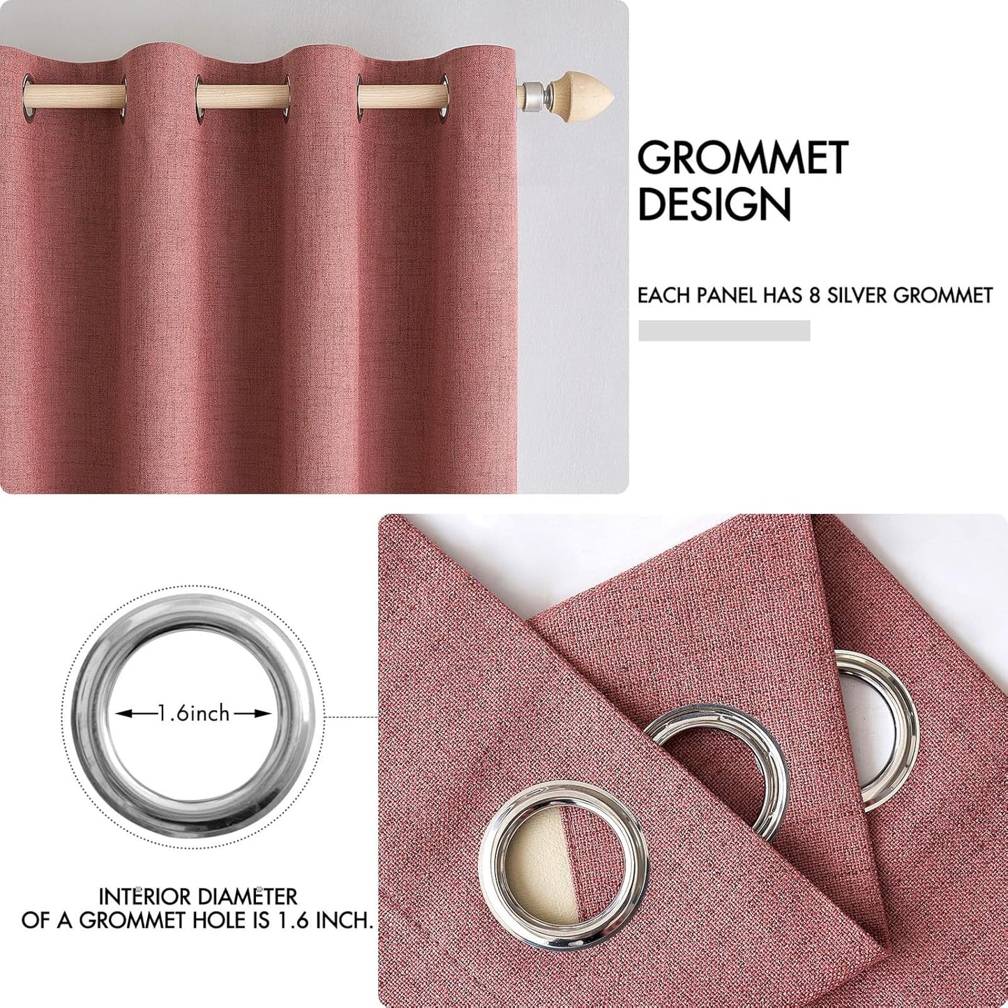 MIULEE 100% Blackout Linen Textured Curtains for Bedroom Solid Thermal Insulated Dusty Rose Grommet Room Darkening Curtains & Drapes Luxury Decor for Living Room Nursery 52 x 54 Inch (2 Panels)