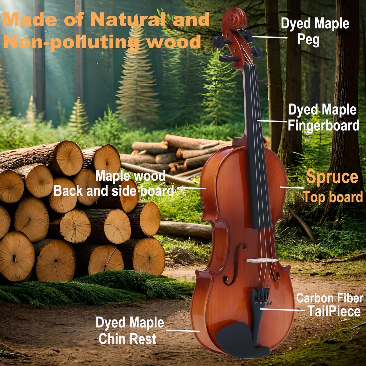Spruce and Maple Solid Wood Violin Outfit for Beginner Kids & Adults -Craft Your Perfect Sound and Begin Your Musical Journey with Confidence.