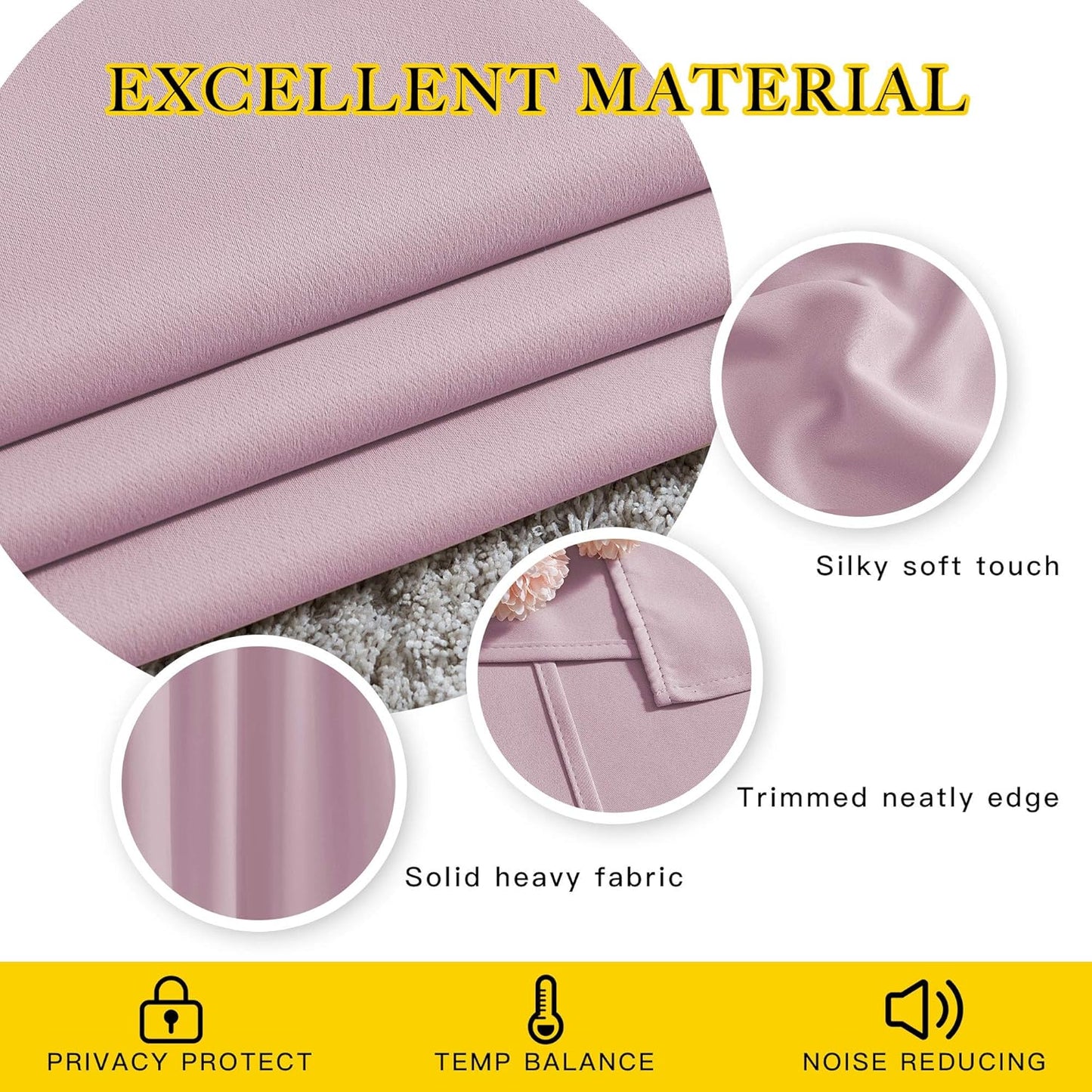 NICETOWN Baby Pink Sliding Door Curtains 2 Panels Set 118 inches Long, Grommet Thermal Room Darkening Curtains Privacy Room Divider Sound Reducing for Bedroom/Living Room, W66 x L118