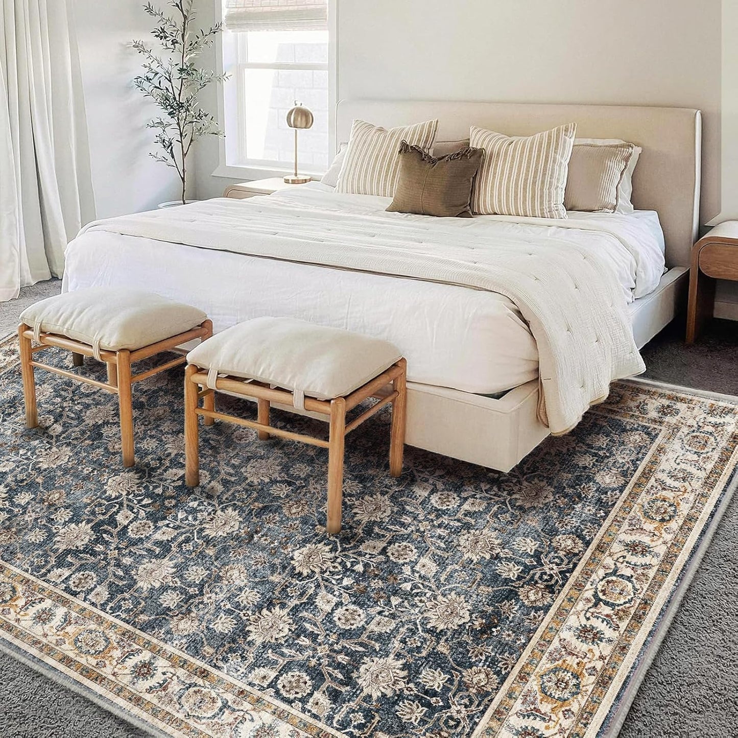 Washable Area Rug 10'x14' Boho Design Non-Shedding Easy Care Ideal for High Traffic Areas in Living Room Bedroom Office Coffee Table Kitchen Large Carpet