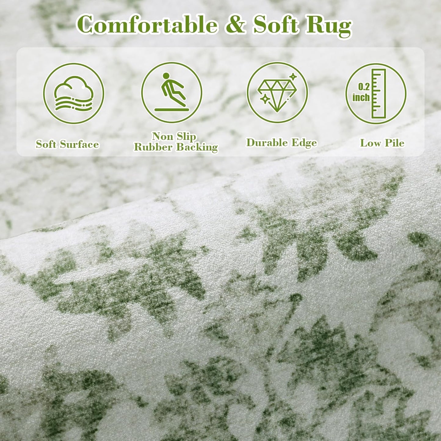 Sage Vintage Area Rug 5x7 for Living Room Bedroom, Washable Distressed Farmhouse Soft Thin Non-Shedding Indoor Throw Rug, Traditional Accent Carpet for Bedroom Office
