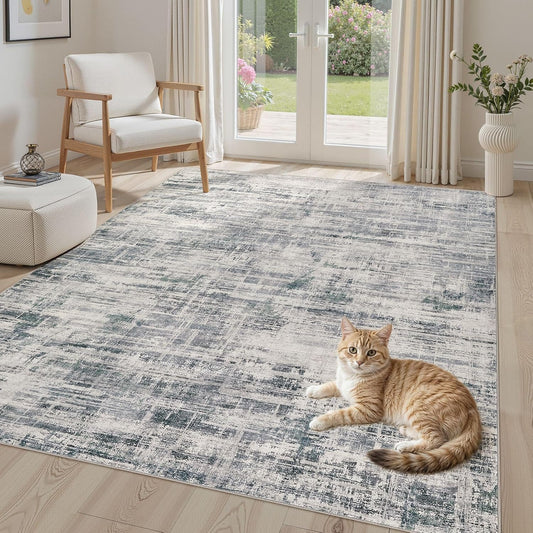 Area Rug for Living Room: 5x7 Washable Neutral Abstract Modern Soft Rugs Non Slip Indoor Floor Stain Resistant Carpet for Bedroom Dining Room Office Nursery - Gray