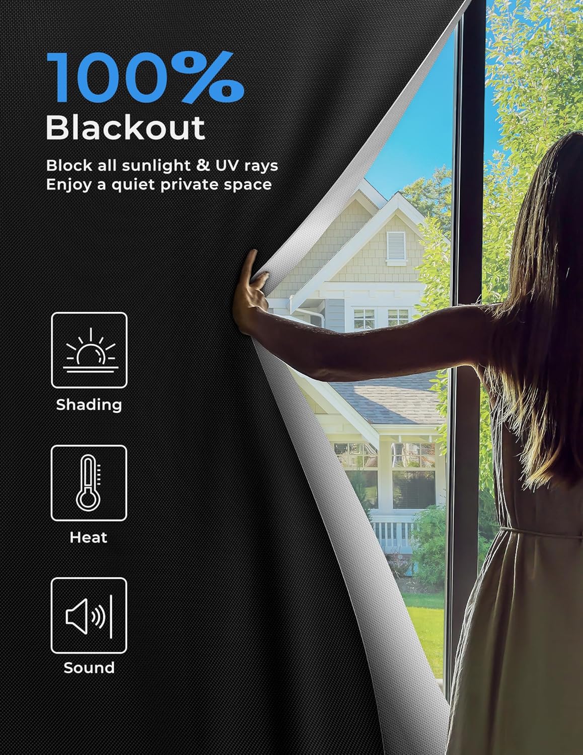 Sumobaby Blackout Curtains for Bedroom Portable 45"x60",No Drill Blackout Shades with Upgraded Hook&Loop Tapes,100% Black Out Window Cover,Thermal Insulated Blinds for Bedroom,Nursery(1 Panel,Black)