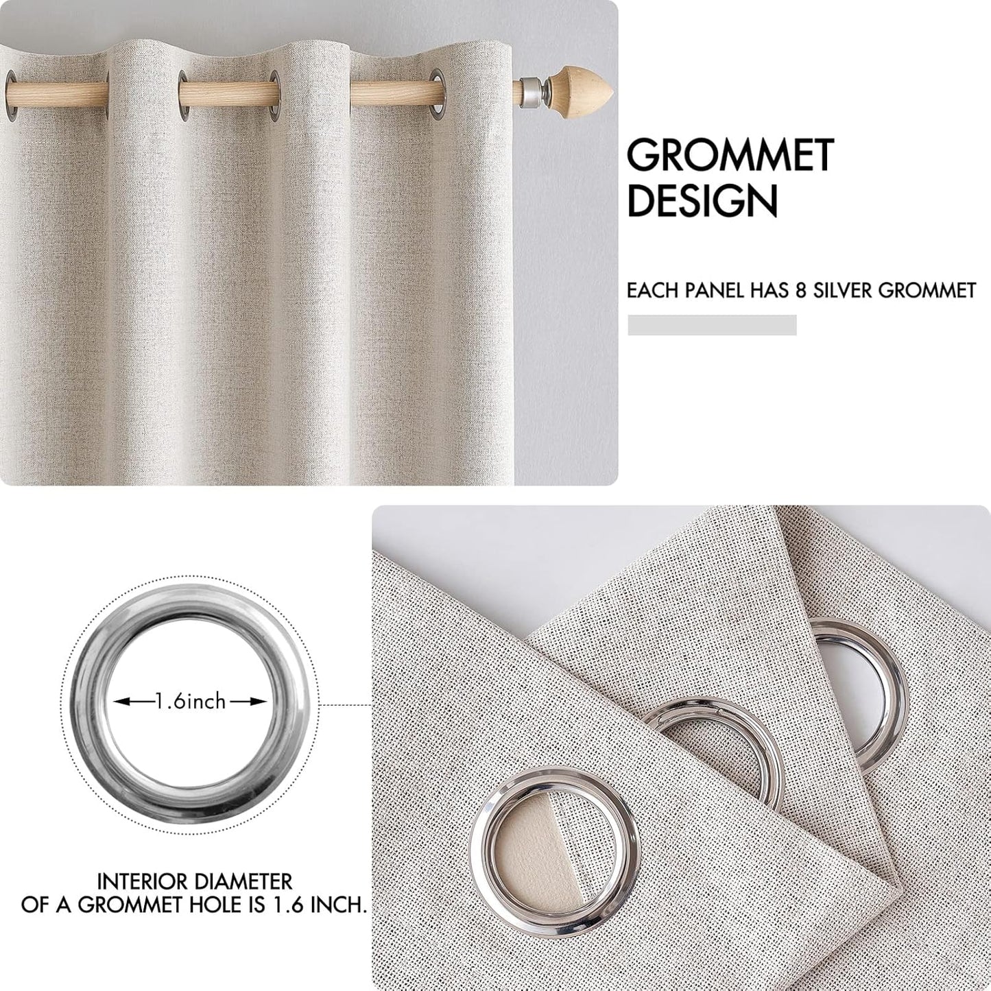MIULEE 100% Blackout Linen Textured Curtains for Bedroom Solid Thermal Insulated Ivory Grommet Room Darkening Curtains & Drapes Luxury Decor for Living Room Nursery 52 x 54 Inch (2 Panels)