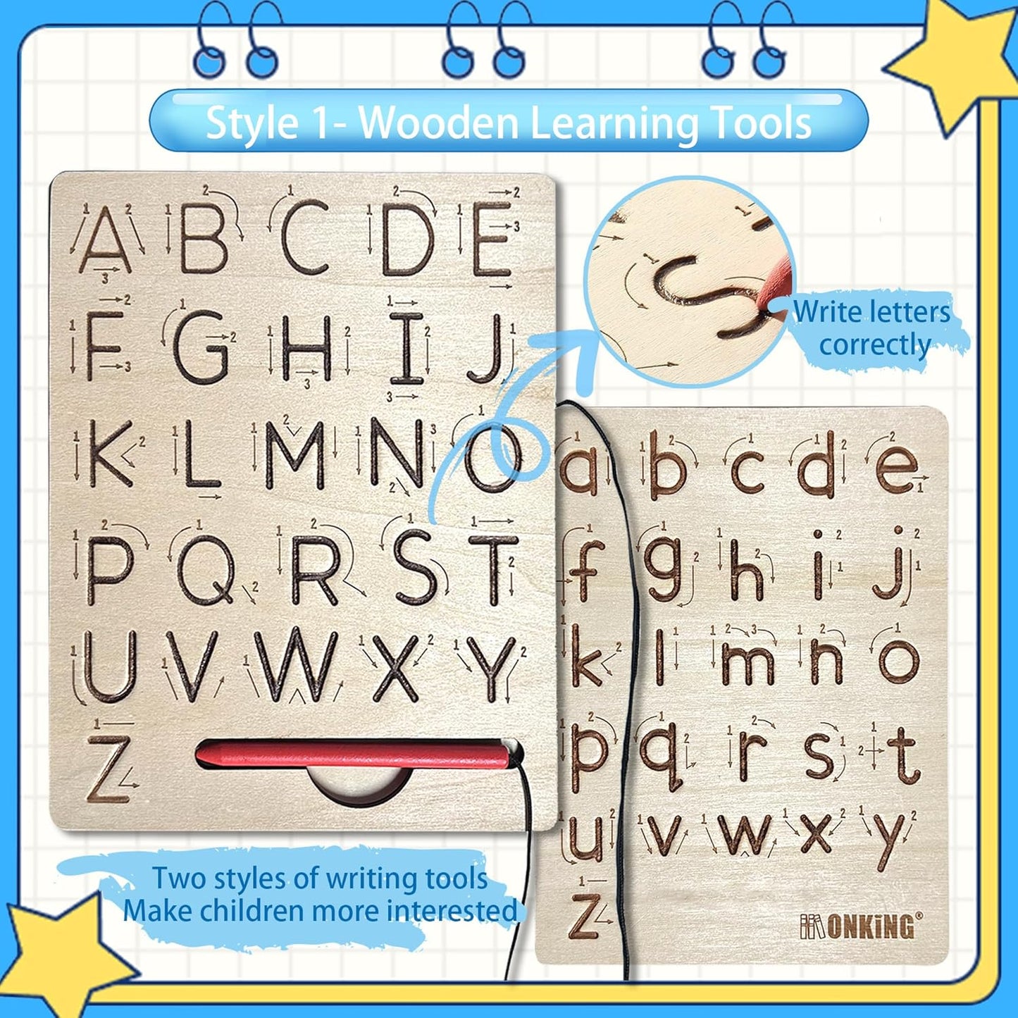 Large Handwriting Magic Grooved Practice Copybook Set: 5-Pack with Wooden Alphabet Tracing Board, Reusable Letter Learning Kit for Kid Age 3-8, Ideal for Kindergarten and Preschool Calligraphy Control