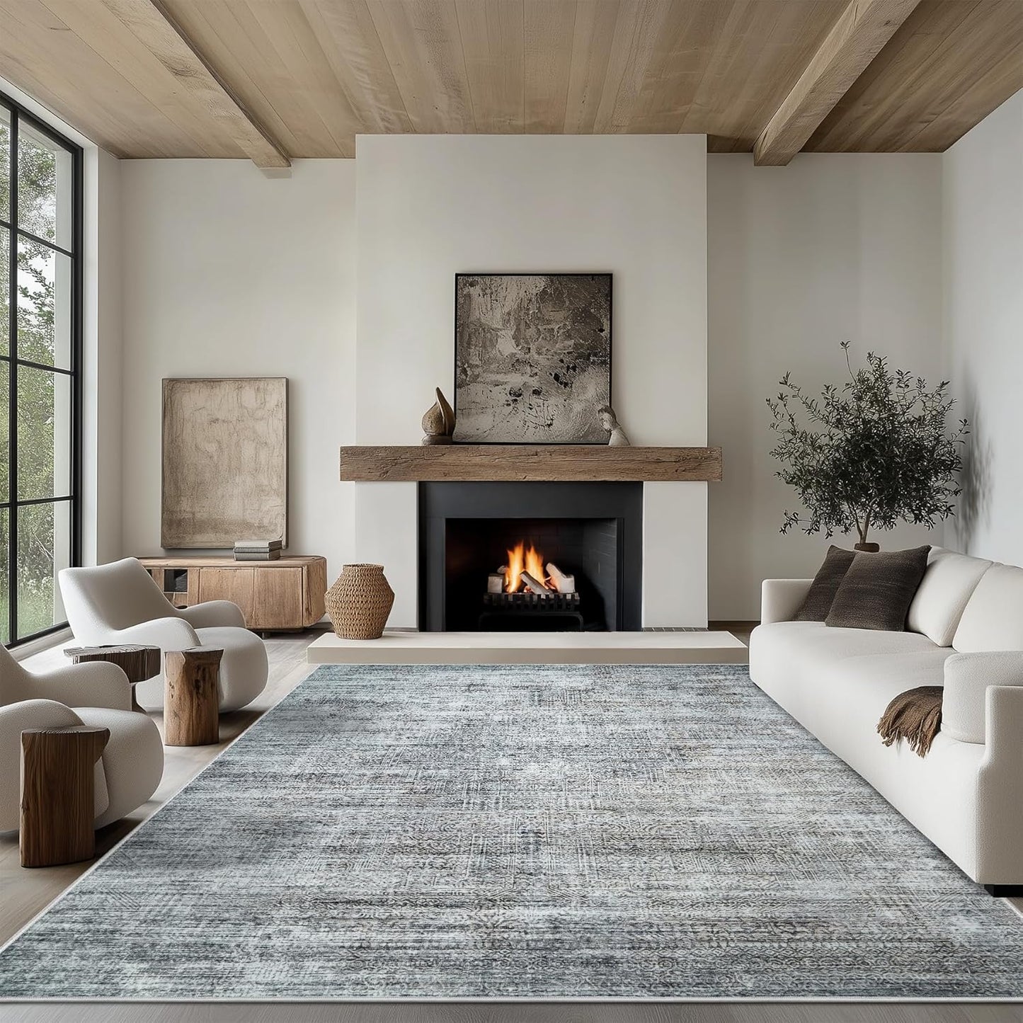 6x9 Area Rug Living Room Rugs - Washable Rug Large Modern Abstract Soft Thin Carpets Indoor Floor No Slip Vintage Carpet for Bedroom Under Dining Table Nursery Home Office Decor Gray Blue