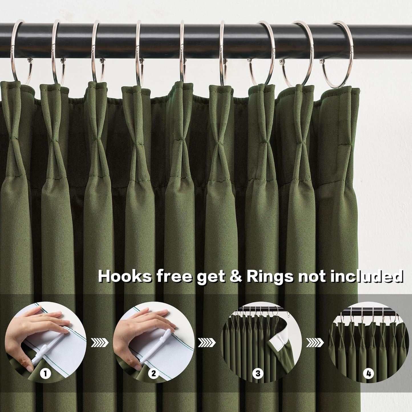 KEQIAOSUOCAI Dark Academia Olive Green Curtains Blackout with Pinch Pleat, 90 Inch Drapes 2 Panels Thermal Insulated Window Treatment Energy Saving Sound Reducing Draperies for Bedroom 40x90