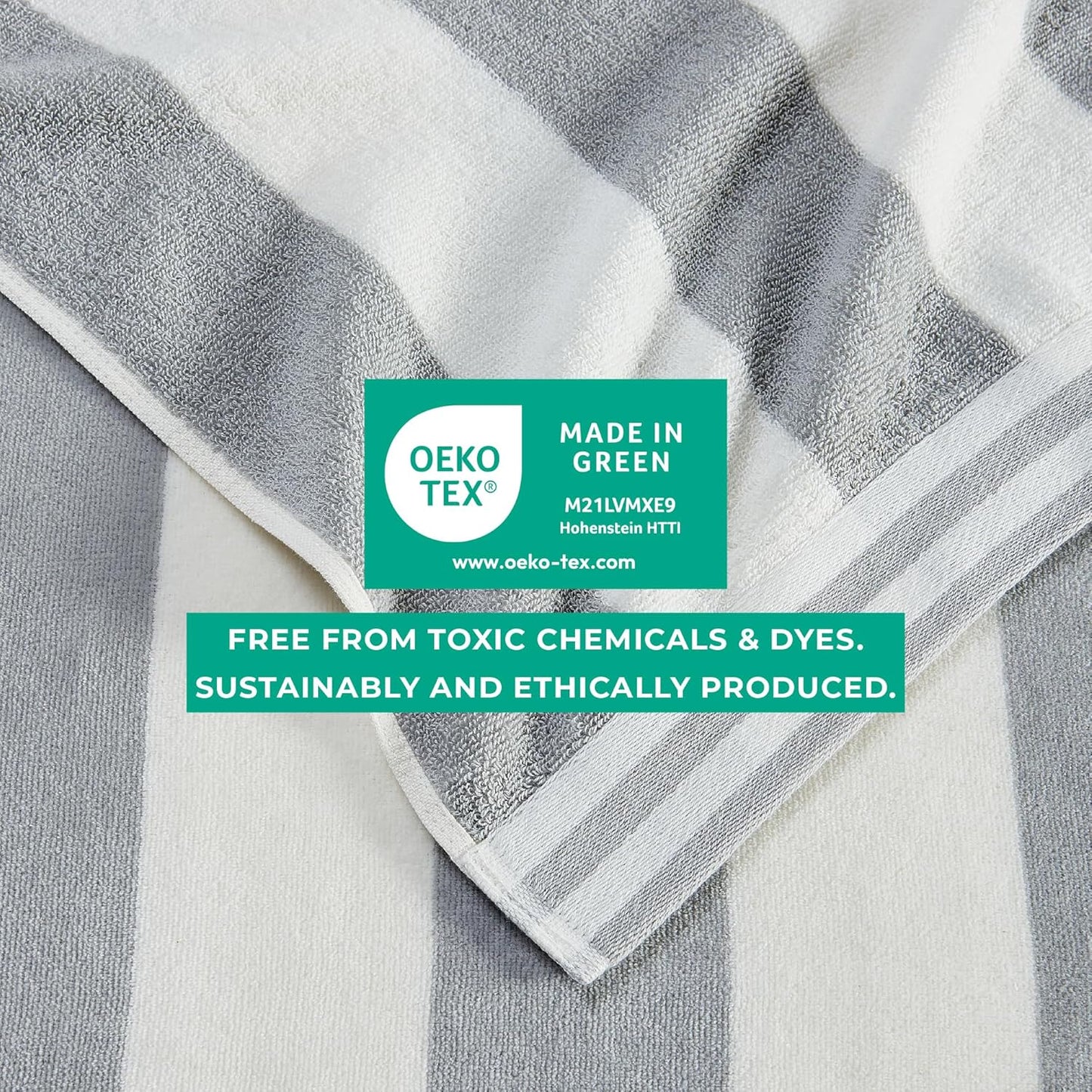 Great Bay Home 100% Cotton Velour 4 Pack Beach Towels 30" x 60" - Grey Cabana Stripe Pool Towels - Quick Dry, Large Swim Towels
