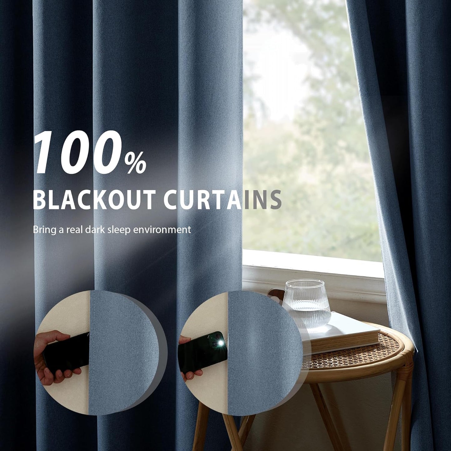 NICETOWN Stone Blue Full Shade Faux Linen Curtain Panels 84" Long, Pair of Energy Smart & Noise Blocking Out Blackout Drapes for Guest Room Window, Thermal Insulated Lined Window Dressing (52 inch)