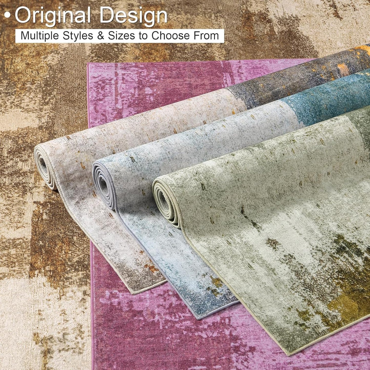 Entryway Rug 2x3 Green Rug, Washable Abstract Small Rugs Non-Slip Low Pile Throw Rugs for Kitchen Floor, Front Door, Bedroom Bedside