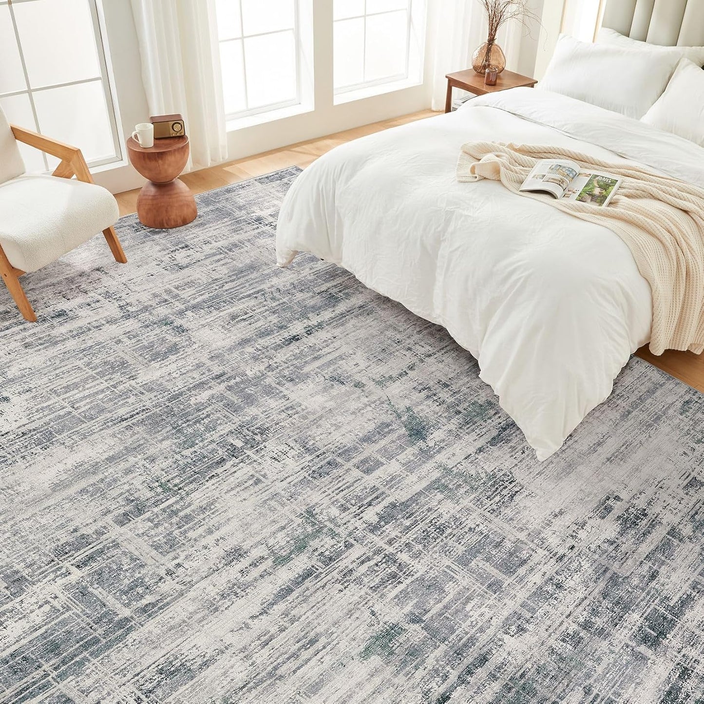 Area Rug for Living Room: 5x7 Washable Neutral Abstract Modern Soft Rugs Non Slip Indoor Floor Stain Resistant Carpet for Bedroom Dining Room Office Nursery - Gray