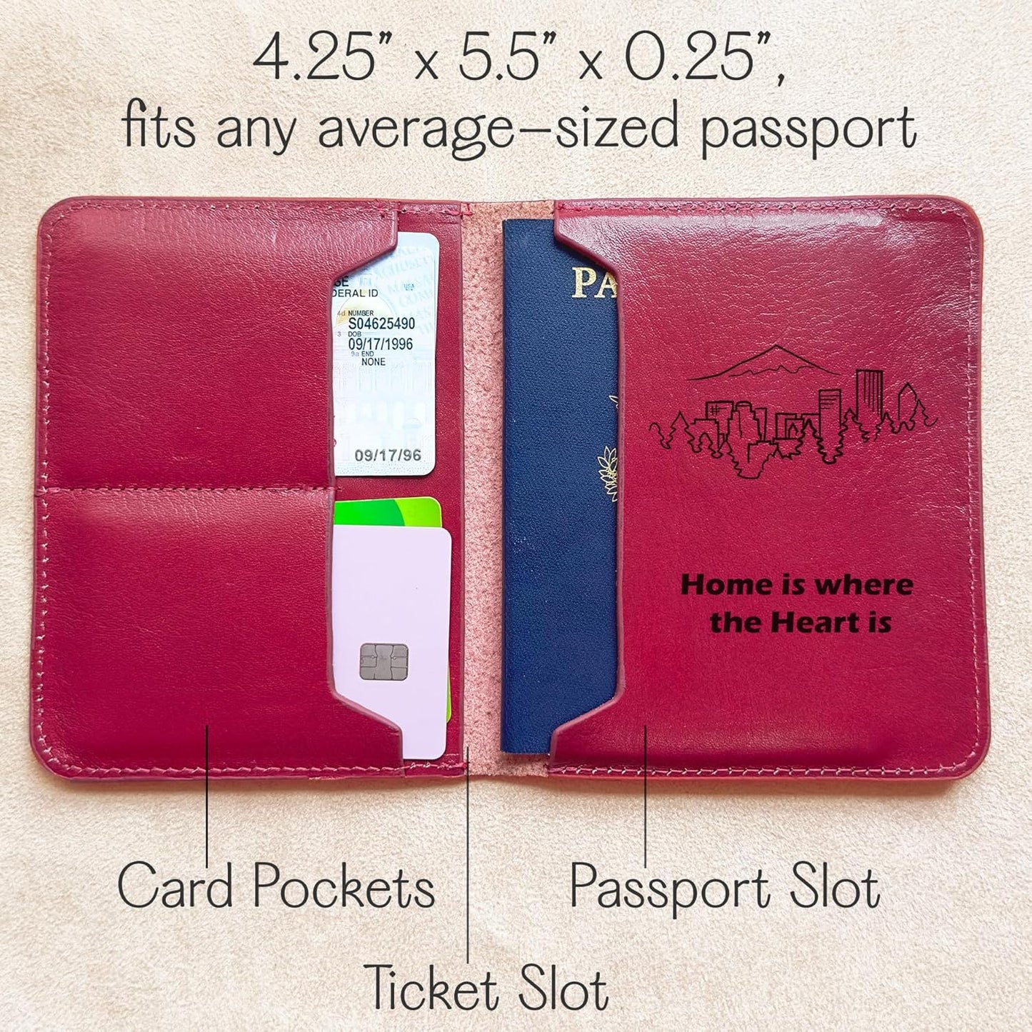 Personalized passport holder for travel- Premium genuine Leather passport Cover with Monogram, Name, Date, and Photo - Made in USA customized gifts for Women, Men, and family