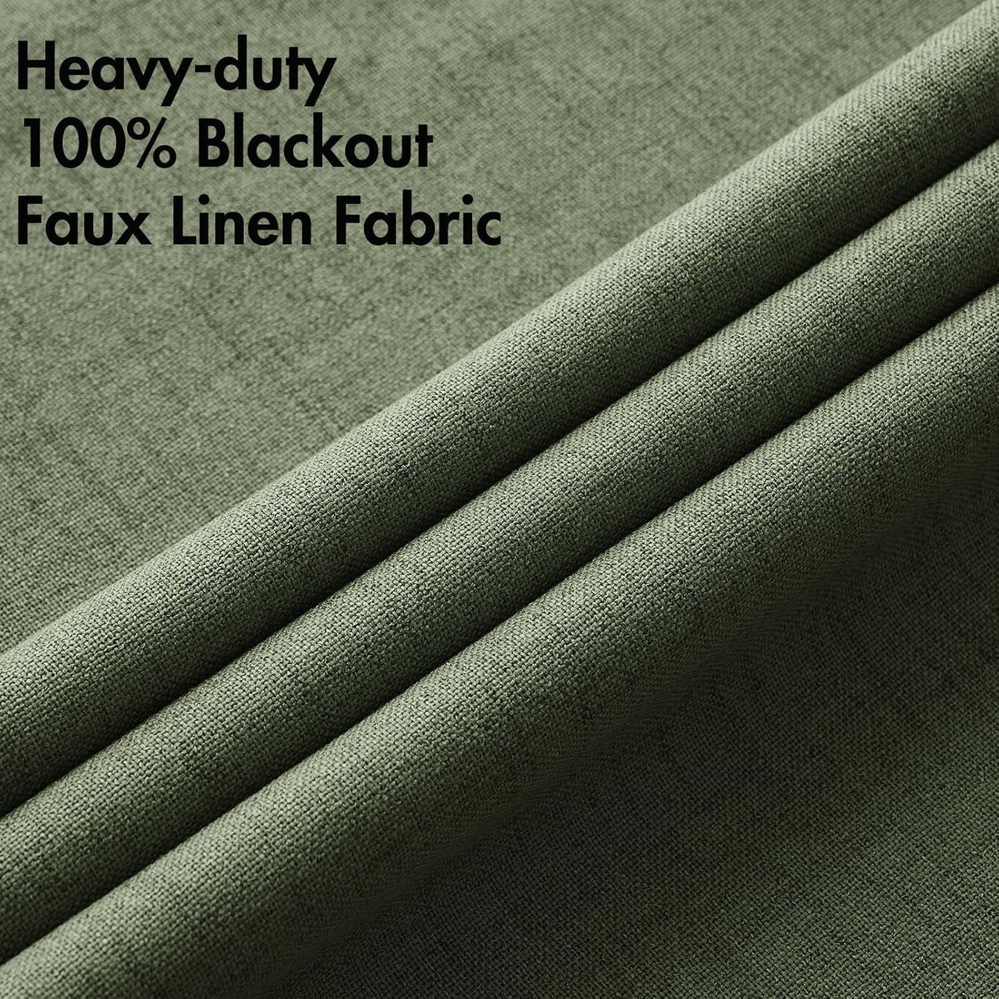 MIULEE 100% Blackout Linen Textured Curtains for Bedroom Solid Thermal Insulated Olive Green Grommet Room Darkening Curtains & Drapes Luxury Decor for Living Room Nursery 52 x 120 Inch (2 Panels)