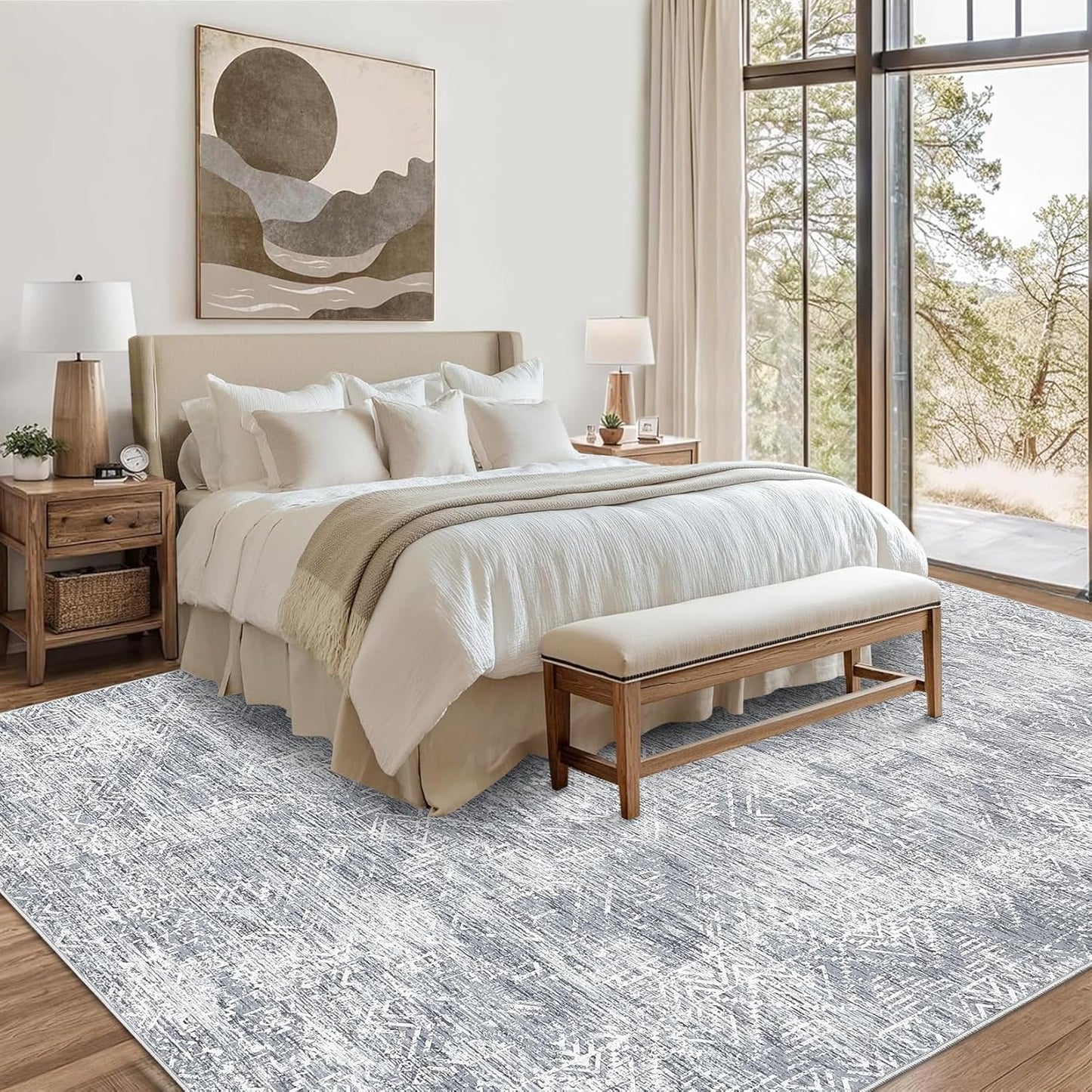 COZYLOOM Area Rug 4x6 Modern Washable Distressed Accent Carpet with Non-Slip Backing, Ultra-Soft Contemporary Geometric Floor Mat for Living Room, Kitchen, Bedroom, Grey